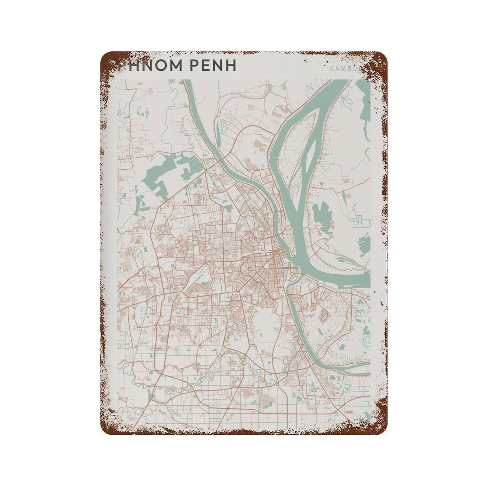 xiaoxiaoshen Phnom Penh Map Cambodia Travel Gift Scandi Wall Decor Art Metal Tin Poster Modern Home Decor Art Home Bar Shop Decorations Vintage Sign 40x30cm