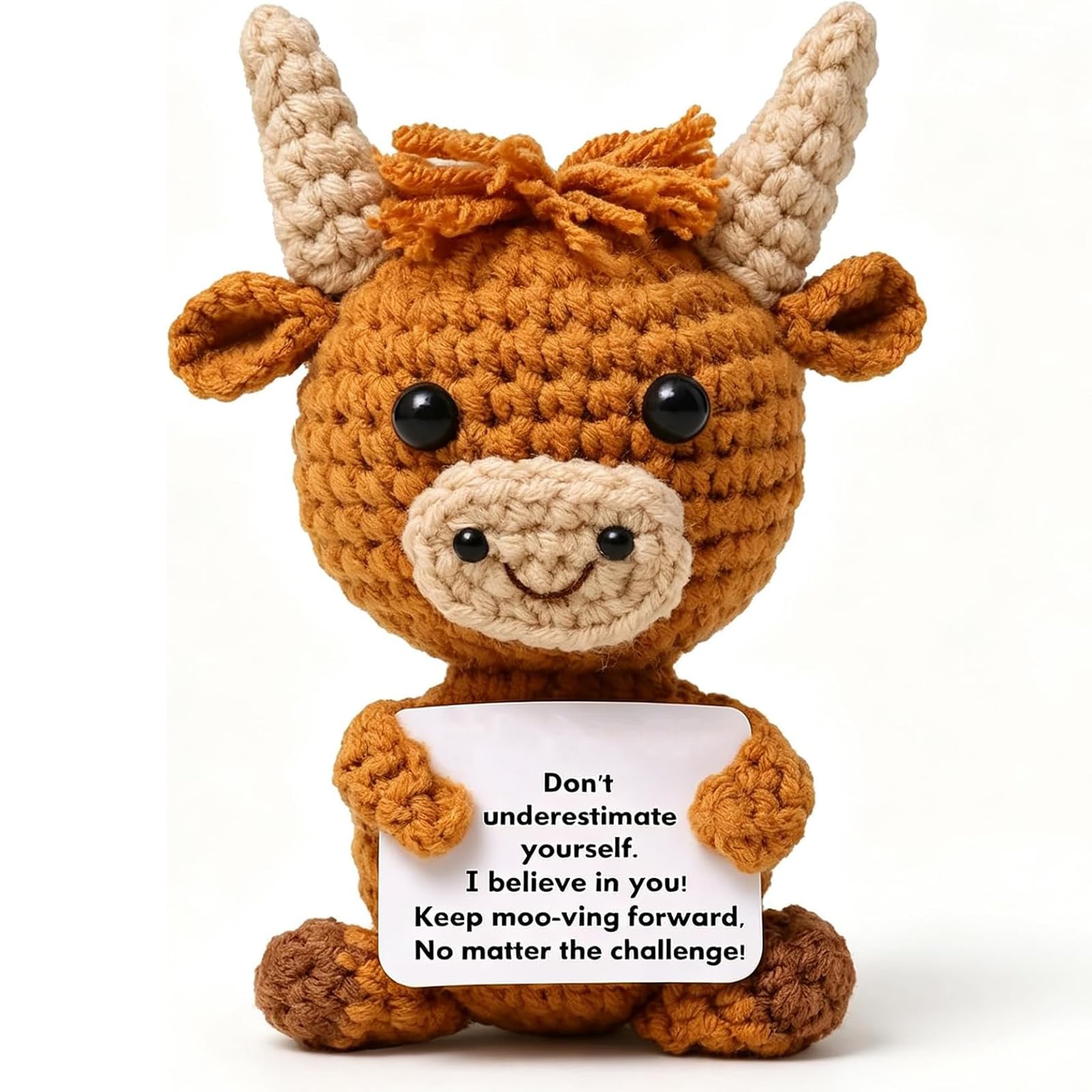 WEPRNTI 2 Pcs Positive Crochet Animals, Emotional Support Gift Highland Cow