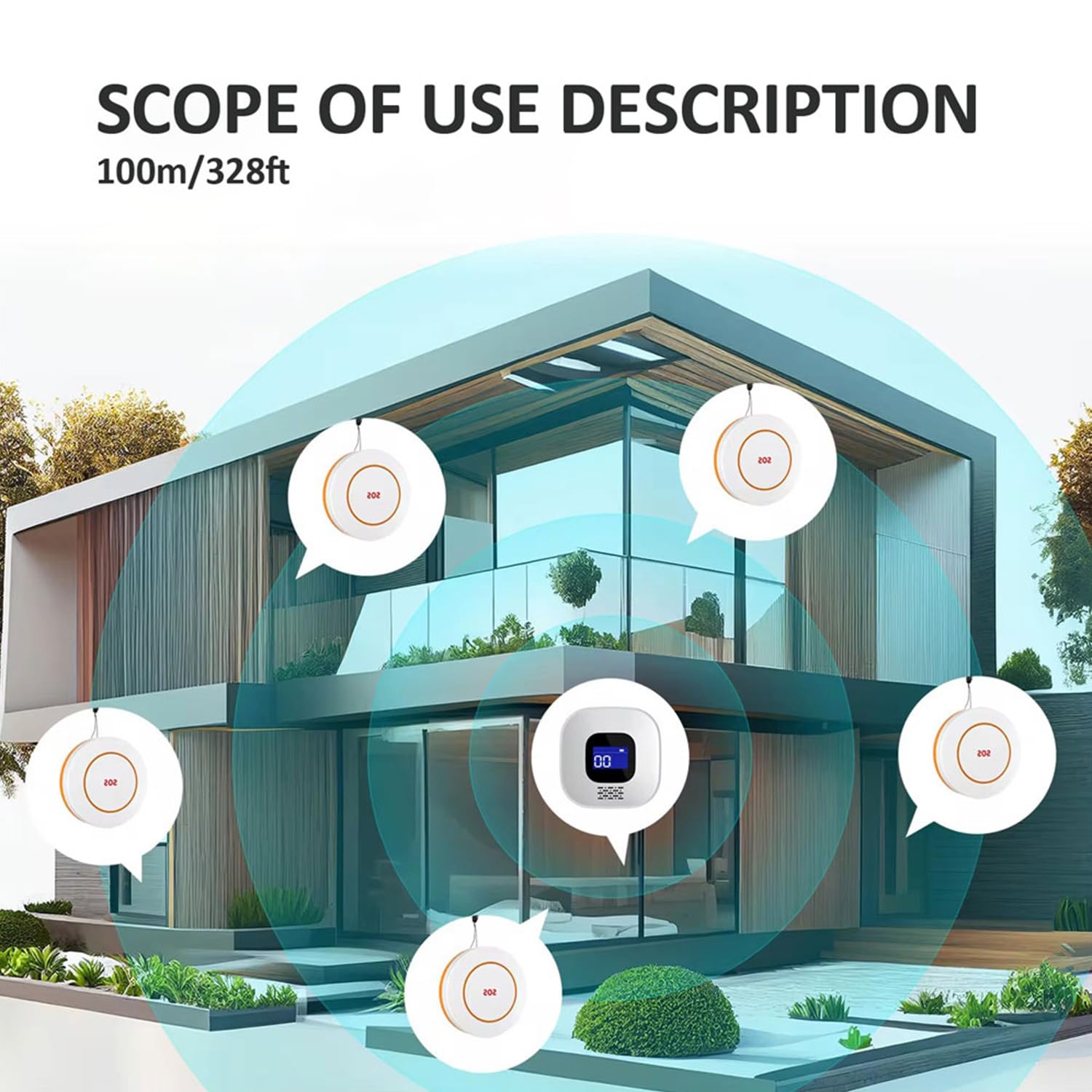 VOCA Smart WiFi Wireless SOS Pager, Pulsante di chiamata – Pulsante di panico e allarme di emergenza per anziani, pazienti e disabili | WiFi 2.4G | Include ricevitore, pulsante di chiamata