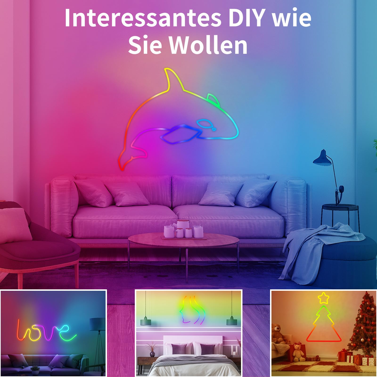 Neon LED RGB+IC Strip Streifen 8M Wasserdicht Schlauch Lichtband | 8M Strips IP65 DIY Flexibel LED Band mit Fernbedienung und Netzteil,Silikon Lichtleiste für Innen Aussenbereich Deko
