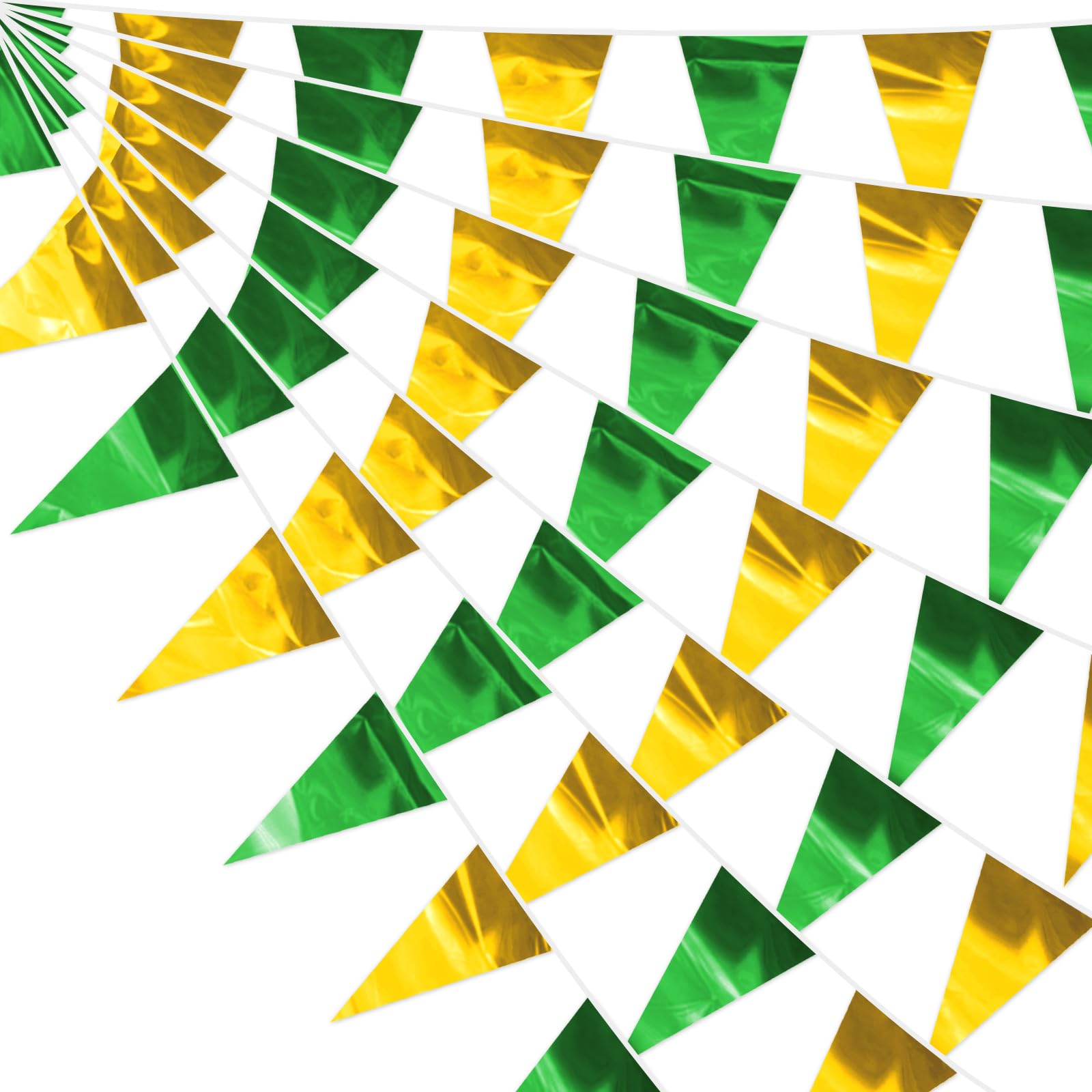 40M/130FT Green Gold Glitter Triangle Pennant Banner Flag Metallic Bunting Fabric Garland for Christmas Graduation Wedding Engagement Anniversary Bachelorette Bridal Shower Valentine's Party Decor