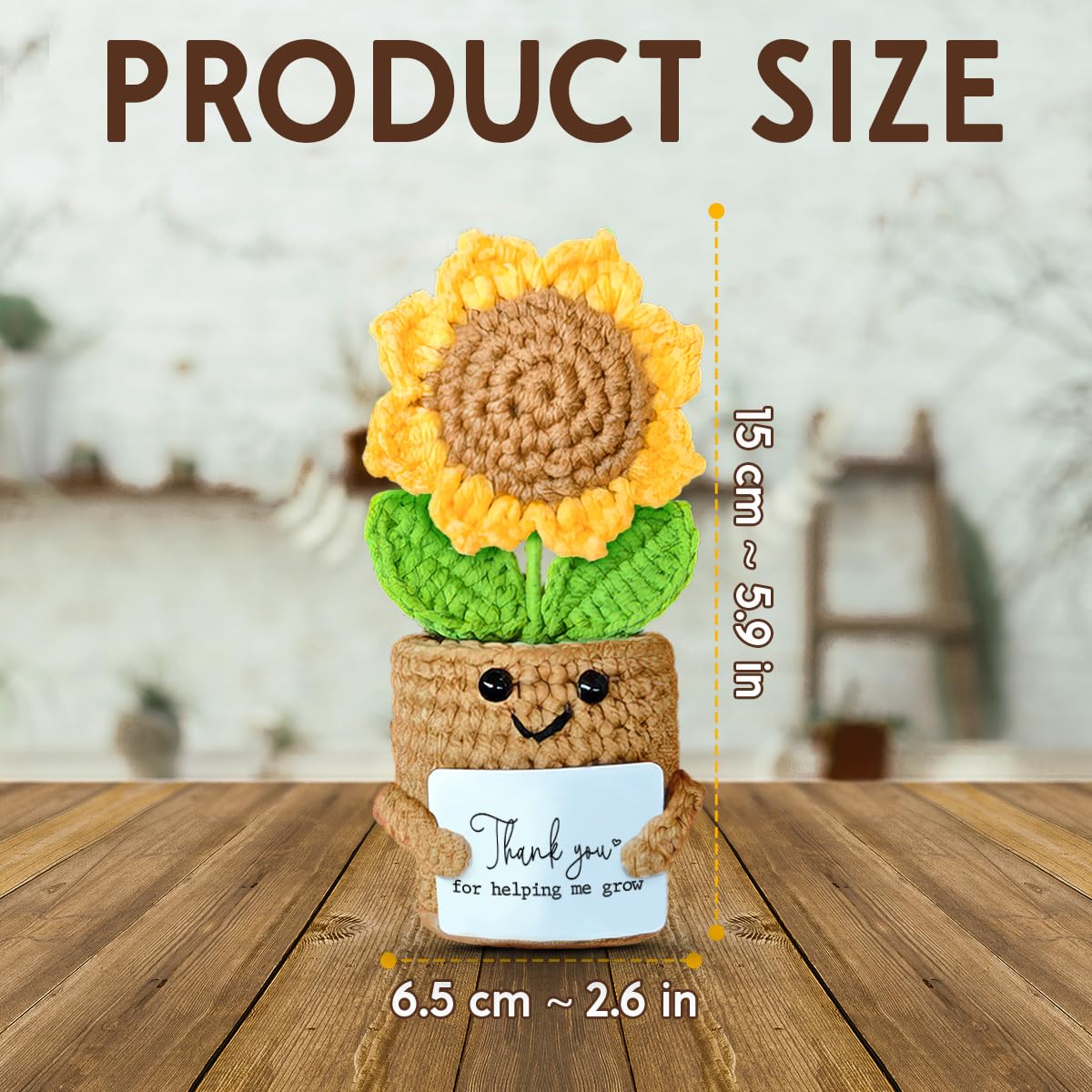 Mini Sunflower Teacher Appreciation Gifts, Thank You Gift for Teacher Boss Manager, Handmade Crochet Positive Plant with Card, Cute Small Desk Decor, End of School Year Christmas Graduation Present