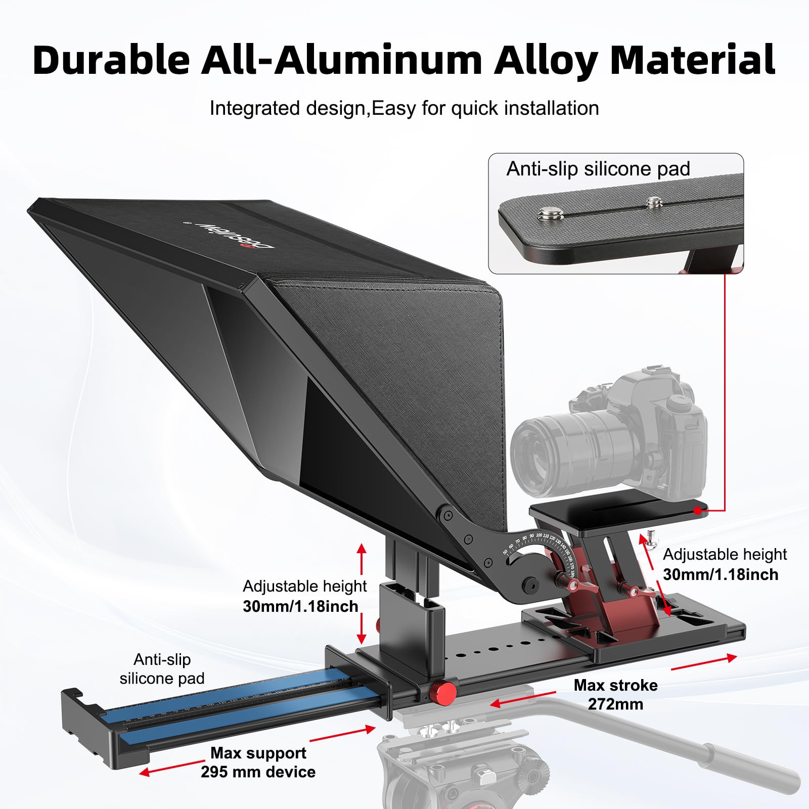 Desview P17 17 Zoll Teleprompter aus Aluminium für iPad/Tablet/DSLR-Kamera mit Fernbedienung, Tragetasche, App kompatibel mit iOS/Android für Online-Unterricht/Vlogging/Selfie Live