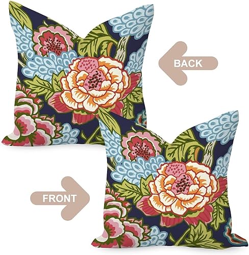 Miniatura 2 de Juego de 2 fundas de cojín con diseño floral de peonía roja y coral, diseño cuadrado de flores chinoiserie, almohada decorativa de doble cara para