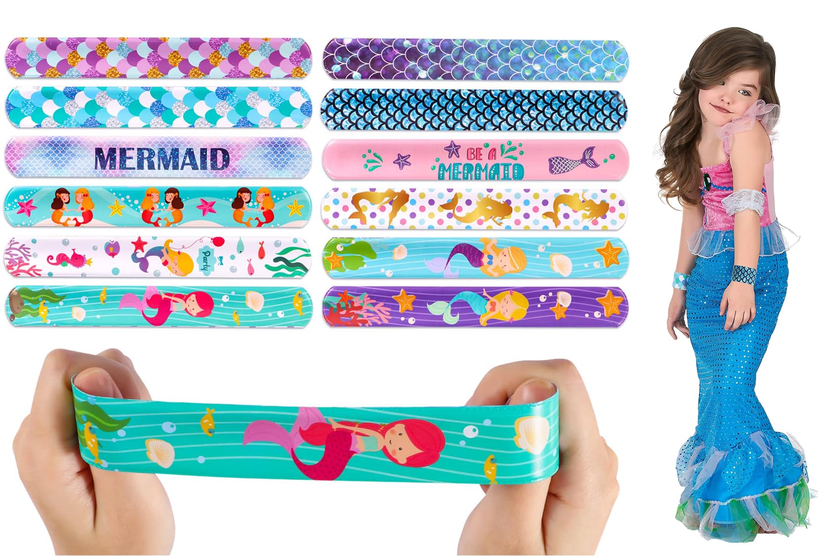 Sweet seven 48-Piece Mermaid Snap Bracelets for Kids - Fun Mermaid Toys Party Favors, Ideal for Goodie Bags and Classroom Prizes