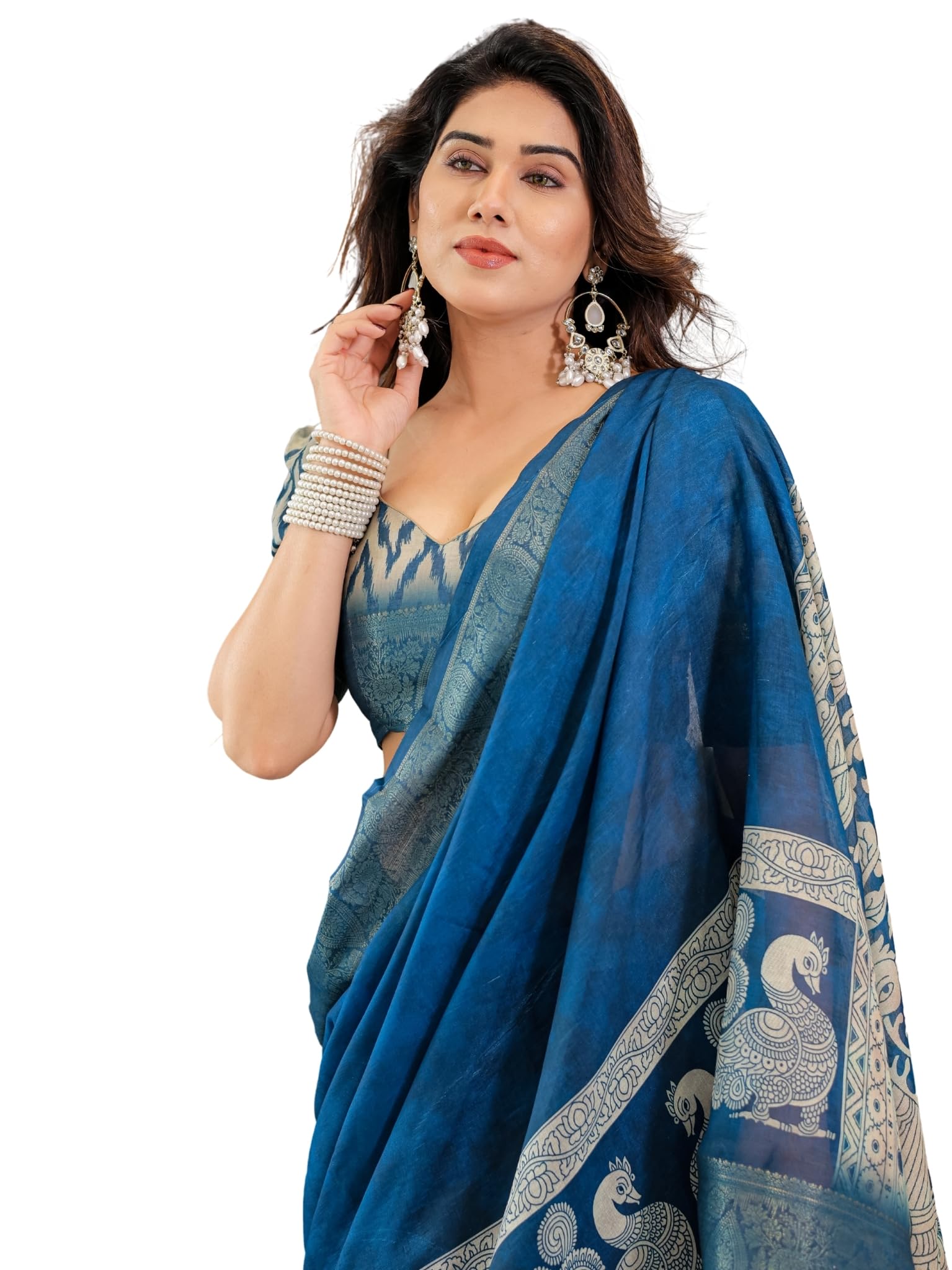 almaari fashion Handloom Cotton Floral Printed Saree with Tassels on Edges & Attached Blouse Piece | 5.5 Meter Saree + 0.8 Meter Blouse-picture-51