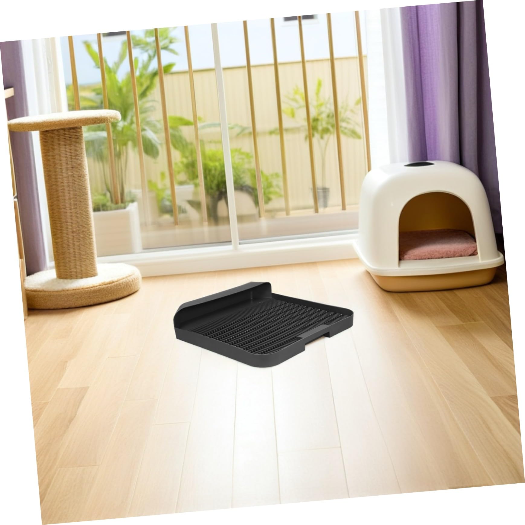 Alfombrilla para Arenero de Gato Antideslizante y Resistente al Agua Bandeja de Plástico para Control de Fácil de Limpiar y Proteger
