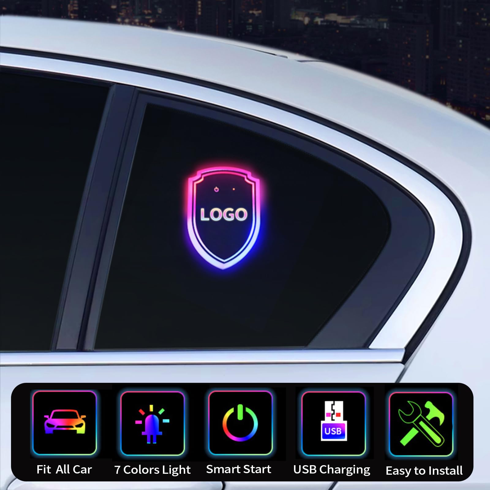 Custom Logo Triangle Window LED Car Lights, Interior Ambient Decorative Lights, Funny Accessories