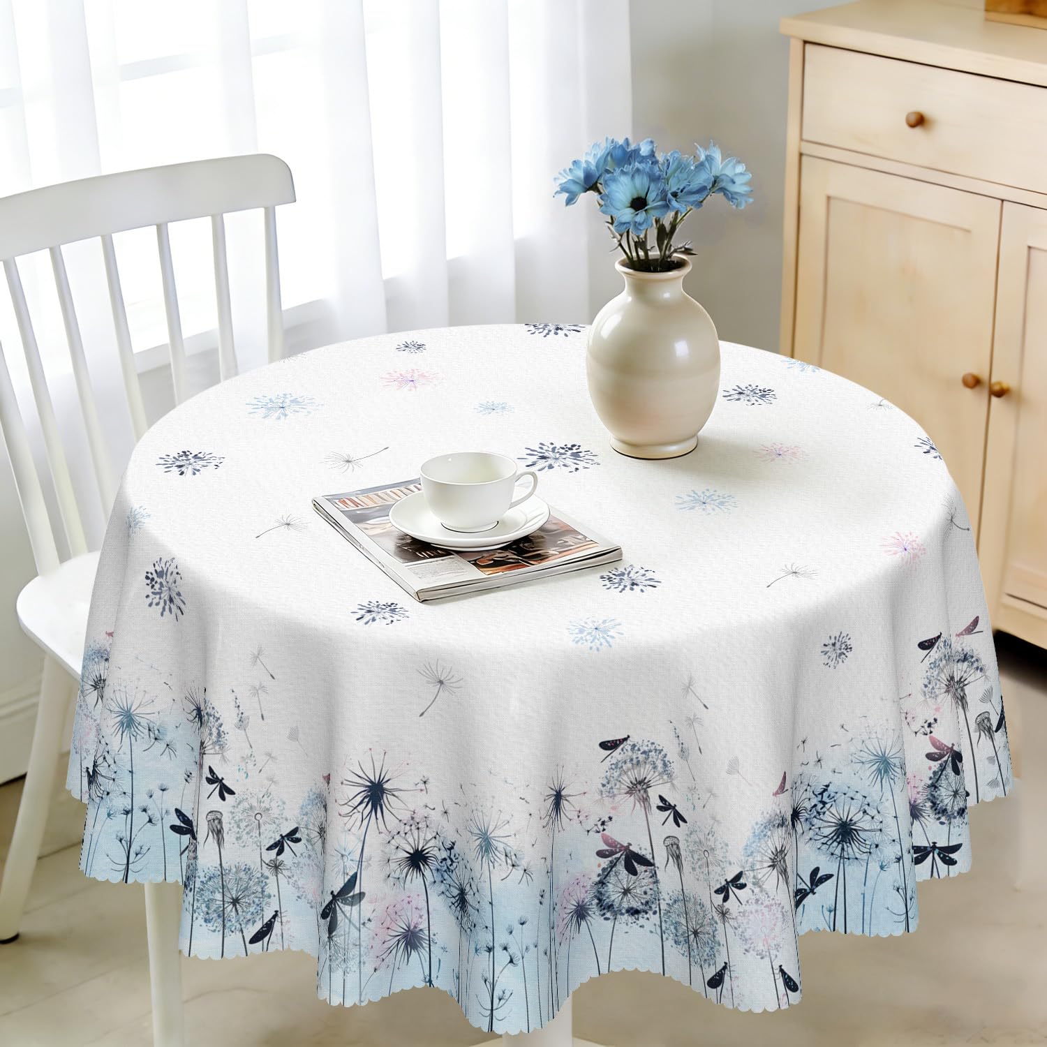 iEvery Floral Round Tablecloth Wipe Clean 140cm, Wipeable Circular Table Cloth Waterproof Stain-Resistant Polyester Table Cover for 4-6 Seater Dining Kitchen Patio Garden Party Outdoor Home Decor โ image 1