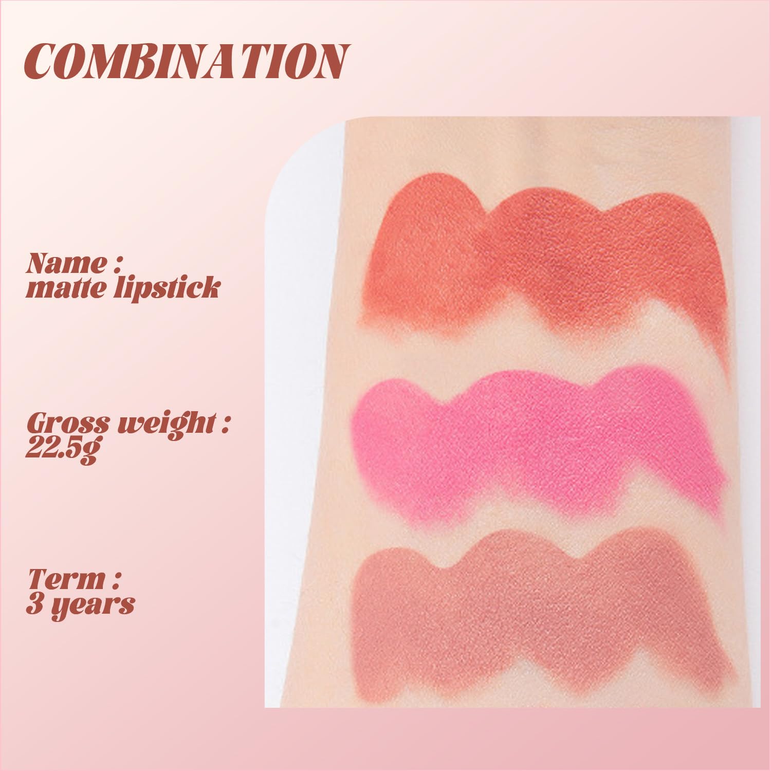 Matte Lipstick Set of 3, Long Lasting Velvet Lipstick In Peach - Image 3