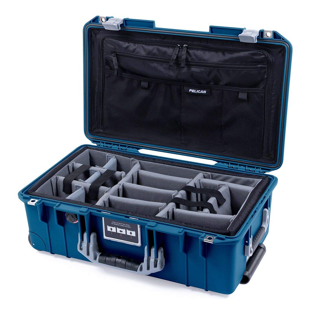 Pelican Indigo & Silver 1535 air case with Grey CVPKG dividers & Combo-Pouch lid Organizer.