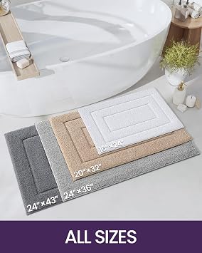 DEXI Bathroom Rug Mat, Extra Soft Absorbent Premium Bath Rug, Non-Slip Comfortable Bath Mat, Carpet for Tub, Shower, Bath Room, Machine Washable, 20x32+24x43, Light Grey