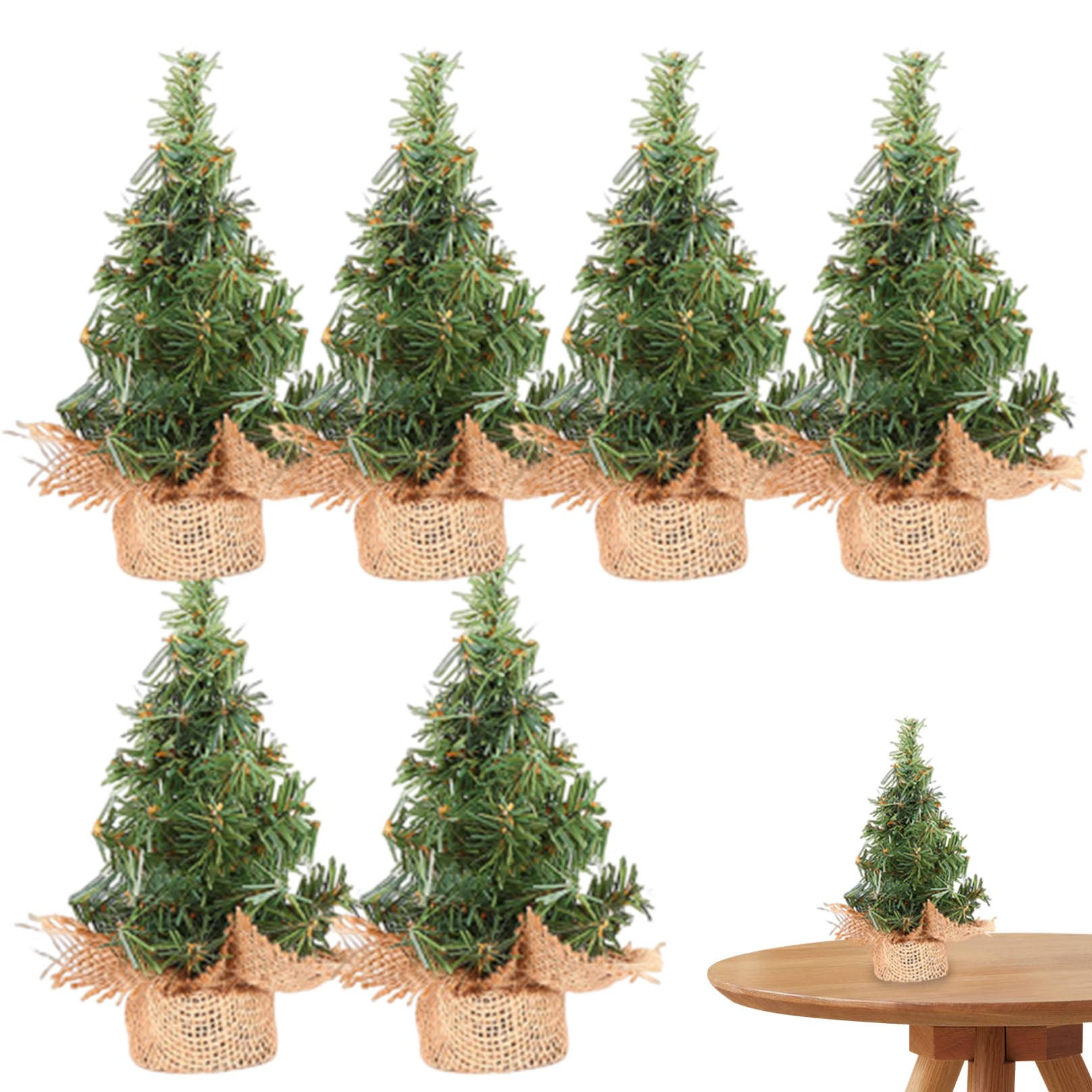 Mini Christmas Tree 6PCS 7.9 Inch Realistic Small Christmas Tree with Linen Base Miniature Artificial Pine Tree for Table Desk Christmas Decoration Tabletop Christmas Tree Artificial Christmas Tree