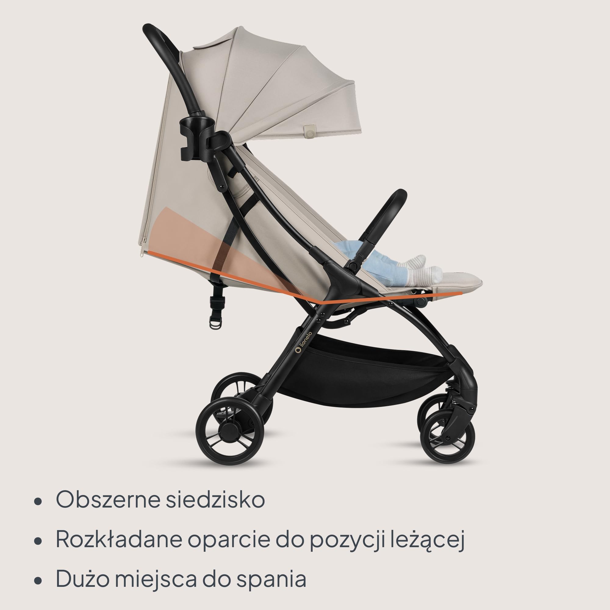 Lionelo Agia wózek podróżny do 22 kg, lekki wózek dziecięcy od 6 miesięcy, mały, składany, z funkcją automatycznego składania jedną ręką, funkcja leżenia, duża powierzchnia do siedzenia, zawieszenie