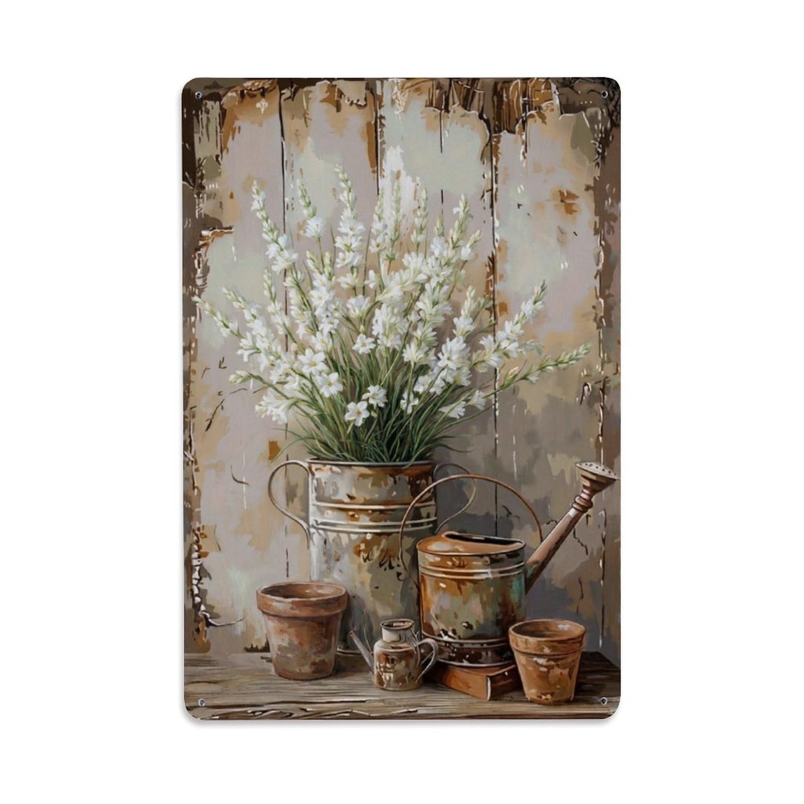 Vintage Flower Bunch Tuberose Pastoral Aesthetics Metal Tin Sign