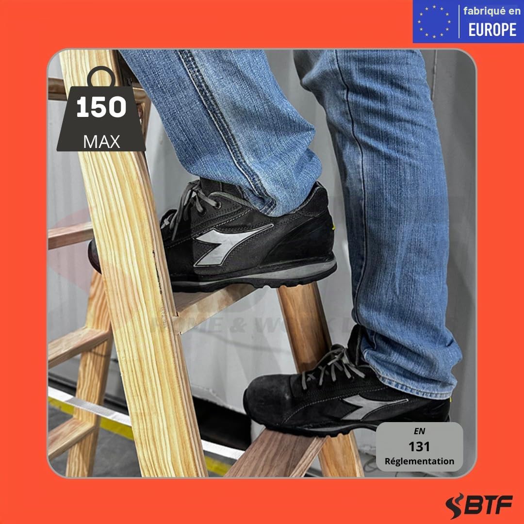 BTF Escaliers en Bois de pin Double montée certifiés |Idéal pour Les Professionnels Peintre, scayoliste, électricien ou même pour Votre Maison! (4+4 Marches)
