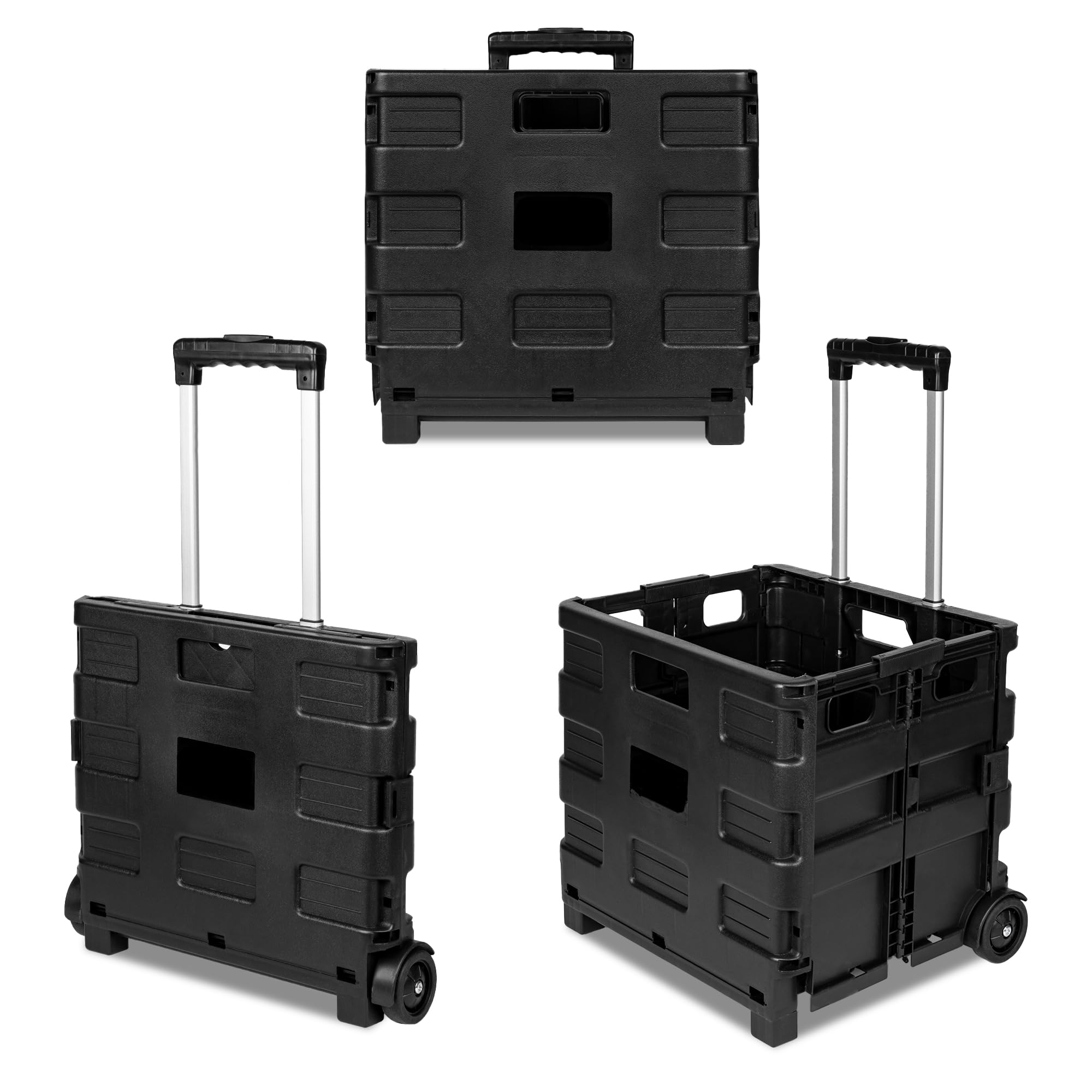 ASABFoldable Plastic Book Trolley Cart | Lightweight Teacher's Book Cart | 2 Wheeled Book Trolley On Wheels Folding Storage Box with Aluminium Handle | Shopping Trolley On Wheels (35KG, Black)