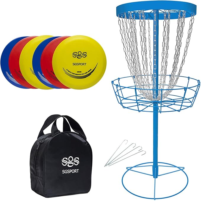 Disc Golf Basket Target 24Chain Portable Disc Golf Goals with 6 Discs