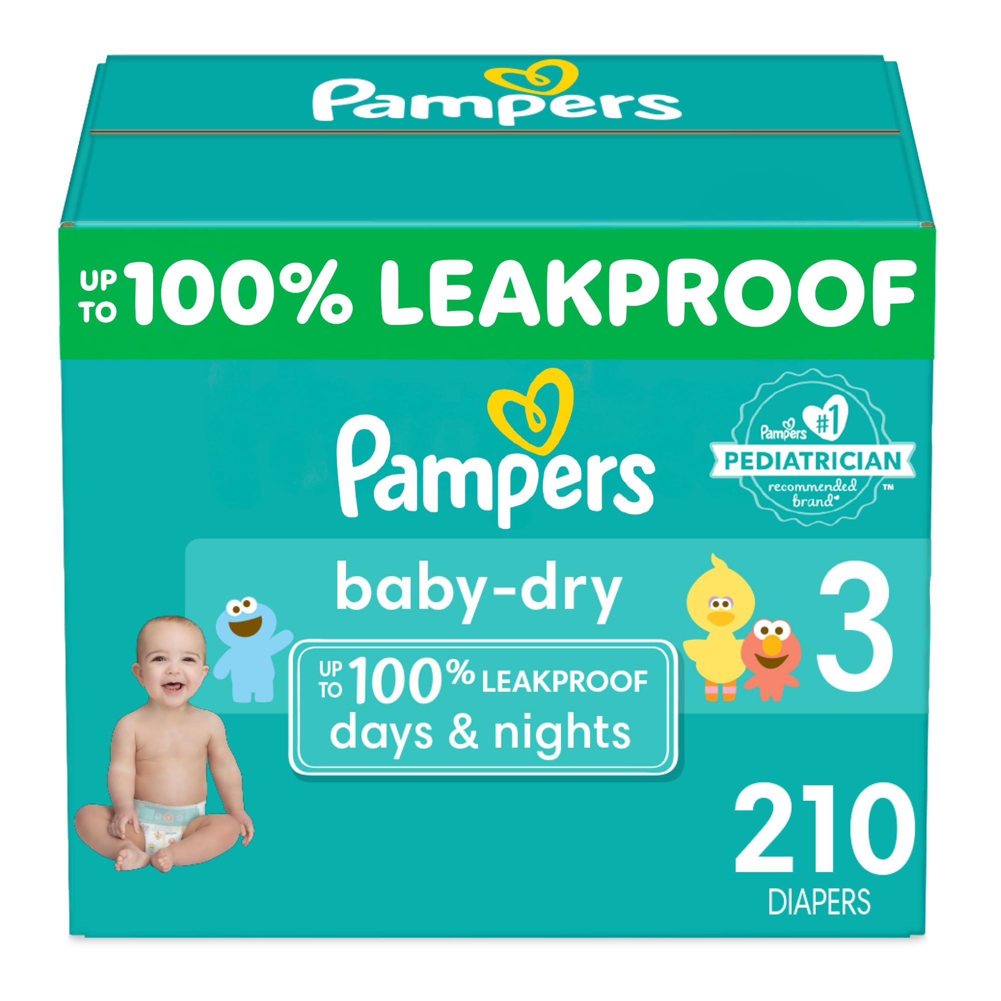 Pampers Baby Dry Diapers - Size 3, One Month Supply (210 Count), Absorbent Disposable Diapers