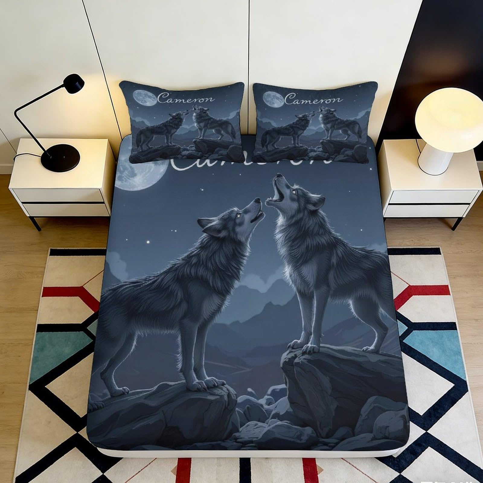 Jqzkxnhpbr Style-3 3D Printed Moonlit Wolf Fitted Sheet Microfiber Dark Grey Howling Wolves Bed Cover For Bedroom Dorm Mattress Protection Decor 90X200x25cm
