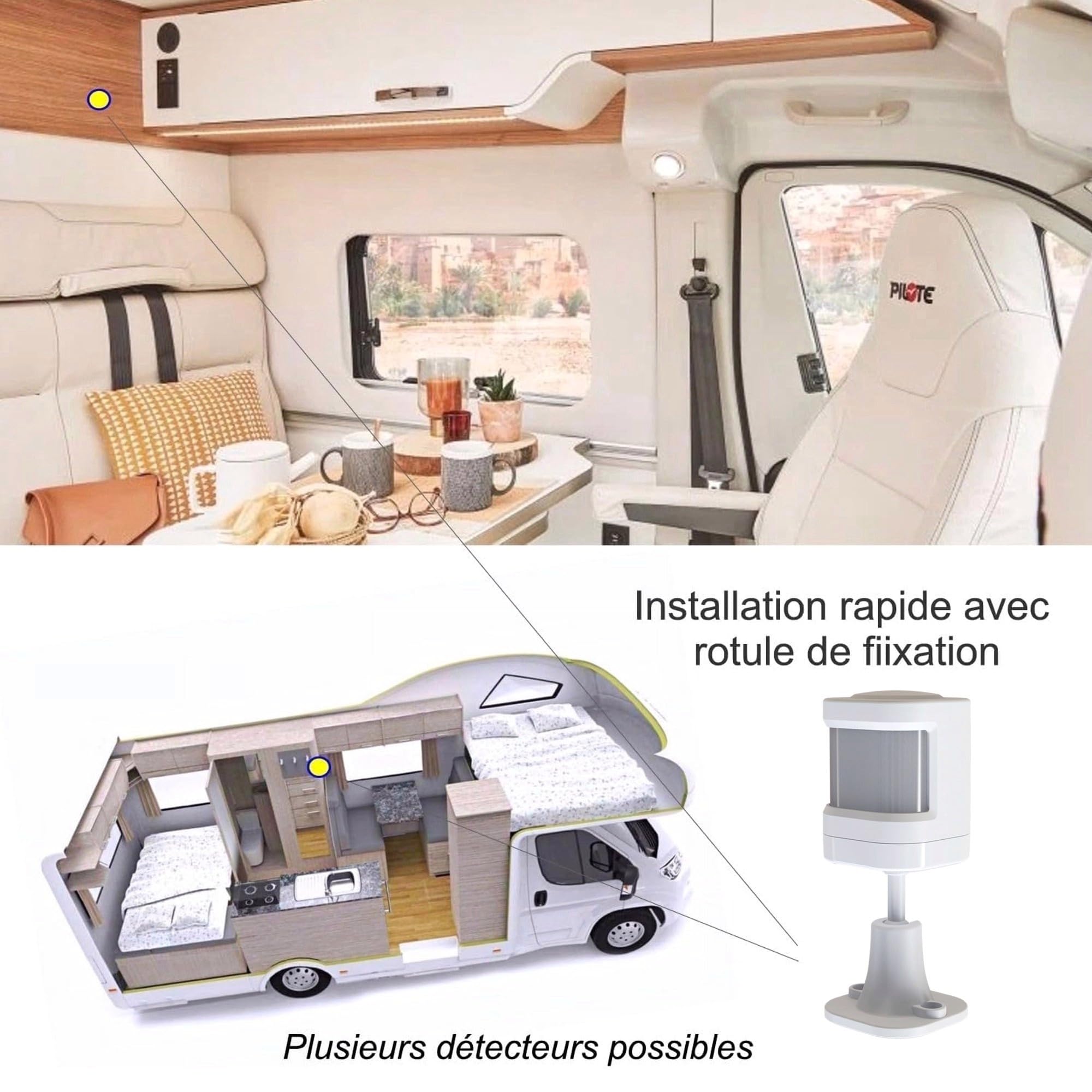 Nouveau - Alarme de Camping Car - WiFi - Surveillance 24h/24h - 2 Sirènes 130 DB - 5 Détecteurs de Portes et fenêtres - 1 détecteur de Mouvement - 2 Télécommandes