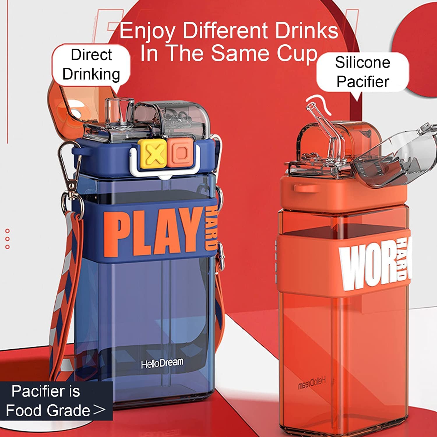 Bouteille d'eau en Plastique de Haute qualité de 18 oz, Bouteille d'eau Portable étanche avec Double Couvercle surélevé pour la Course, la Gym, l'extérieur et Le Camping
