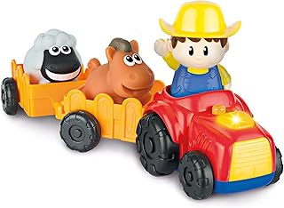 Tractor Toy with Farmer, Farm Animals and Wagons. Light Up Button Can Be Pressed for Animal Sounds and Melodies. Toddler Toys for a Farm Pretend Play for 18 + Month Old. Farm Toys for Baby Gifts