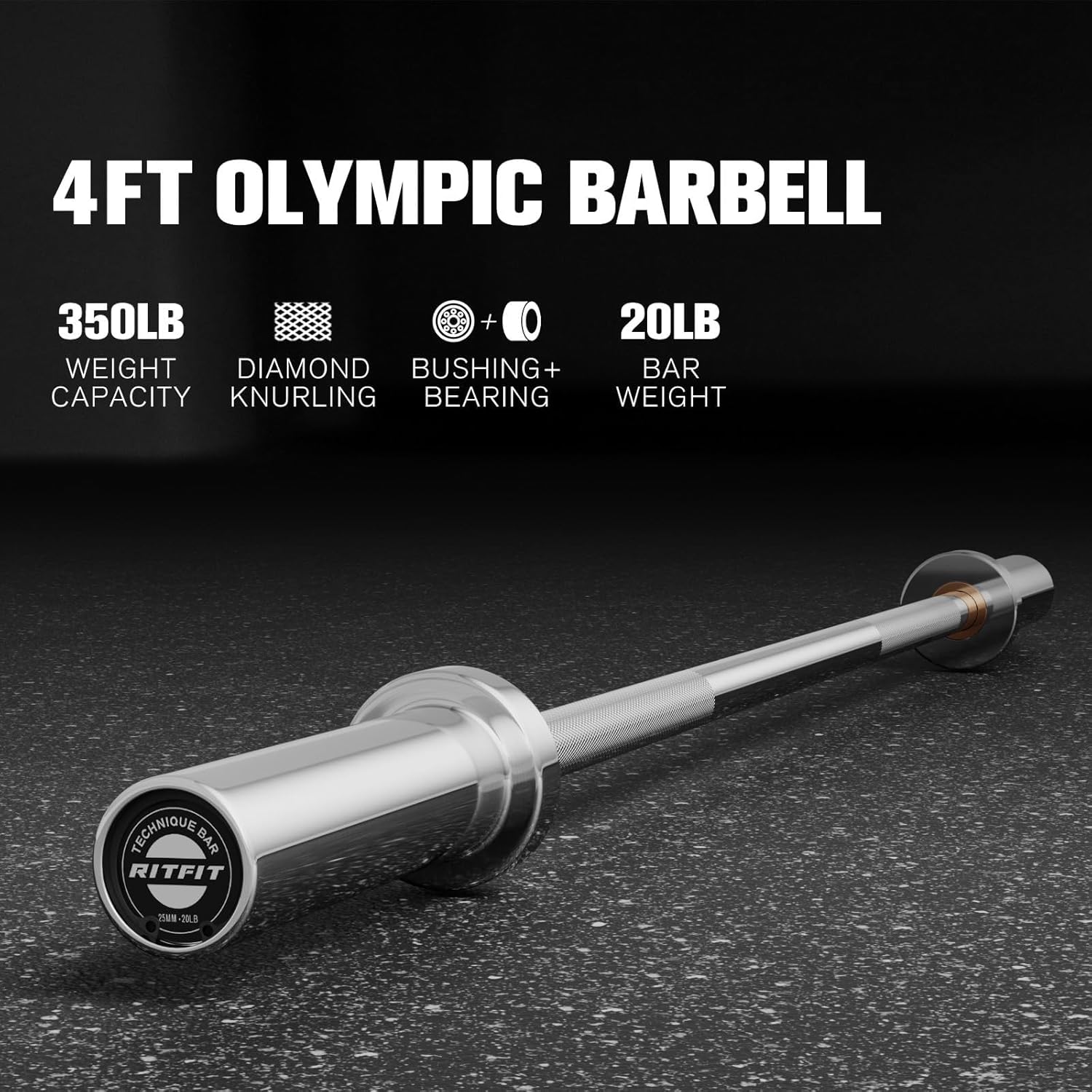 RITFIT Olympic Barbell 4ft/6ft - 2 Inch Weight Bar for Strength Training, Weightlifting, Squat, Deadlift, Bench Press, Curl, Overhead Press - 350lbs/500lbs Capacity