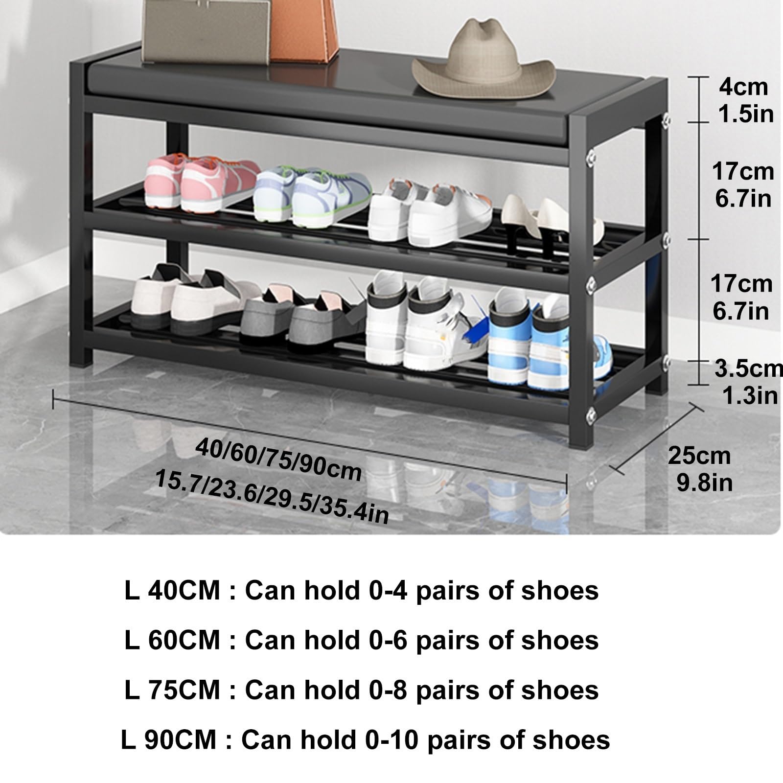 Panca Imbottita Porta Scarpe con ripiano Resistente alle intemperie, Organizer per Ingresso, Seduta salvaspazio per Soggiorno, Camera da Letto, Balcone (OneSize)