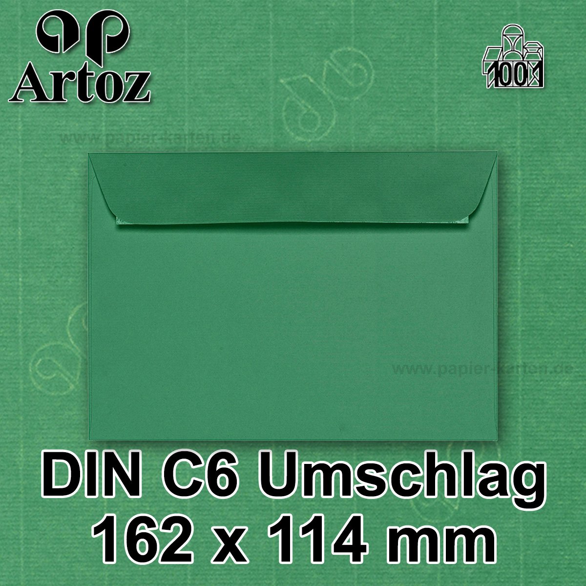 ARTOZ 200x Briefumschläge DIN C6 Tannengrün (Grün) - 16,2 x 11,4 cm - haftklebend - gerippte Kuverts ohne Fenster - Serie Artoz 1001