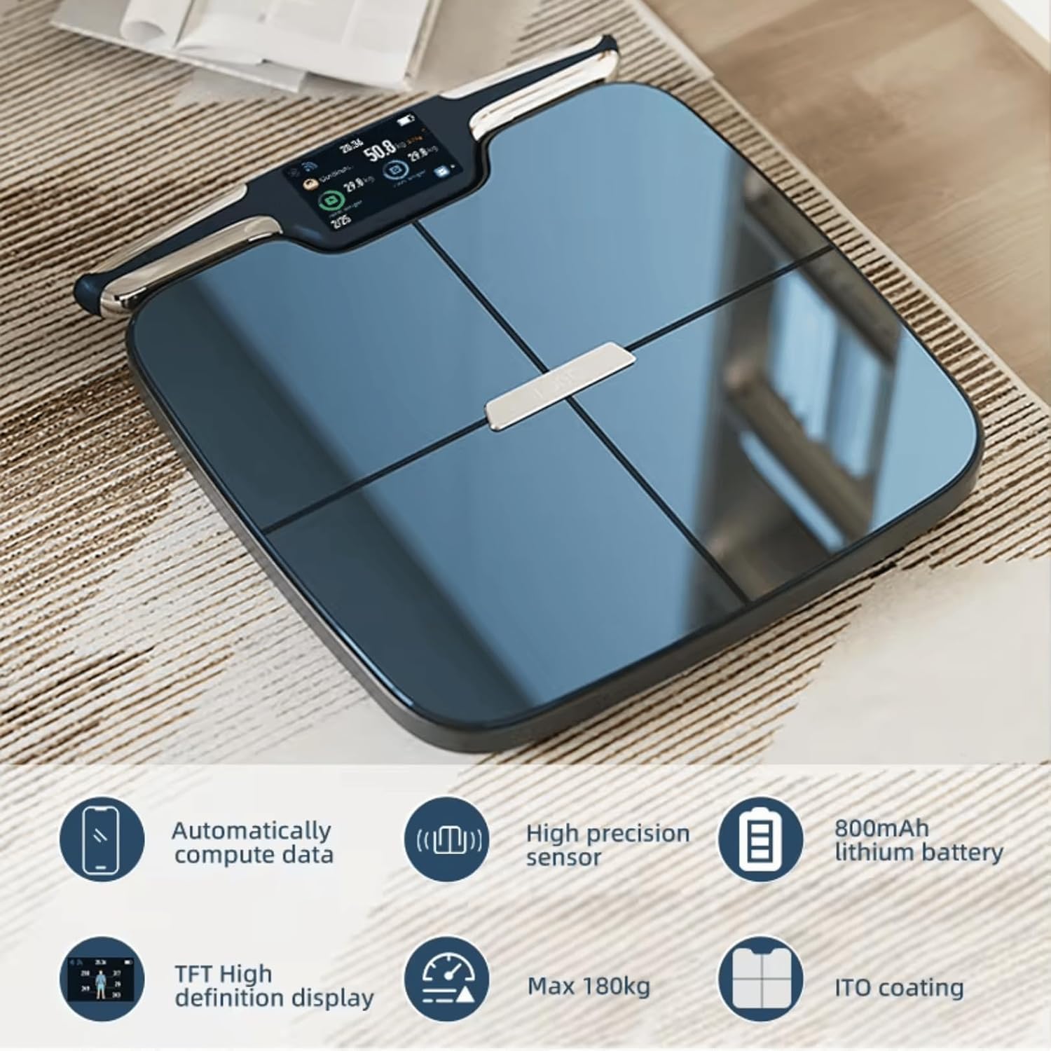 Bilancia Pesapersone Digitale Smart Professionale - Impedenziometrica, Scansione Corporea 56 Parametri con 8 Elettrodi, Precisione 0,05kg, App iOS/Android, Connessione Bluetooth e WiFi