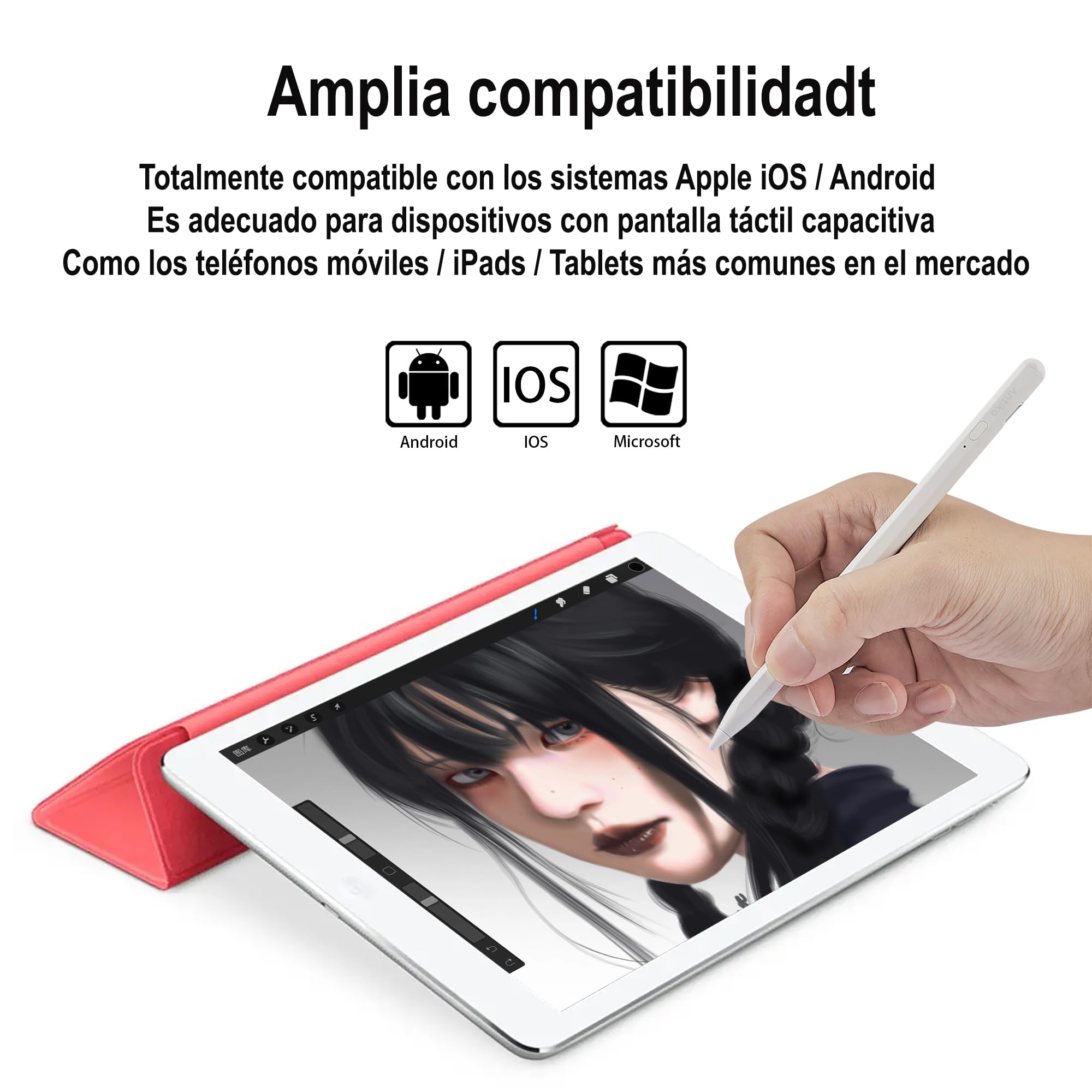 Stylus Pen, Active Stylus Pen Compatible para iOS y Android teléfonos, lápiz óptico Recargable con Pantalla táctil Dual, para Apple/Samsung Tablet, Blanco