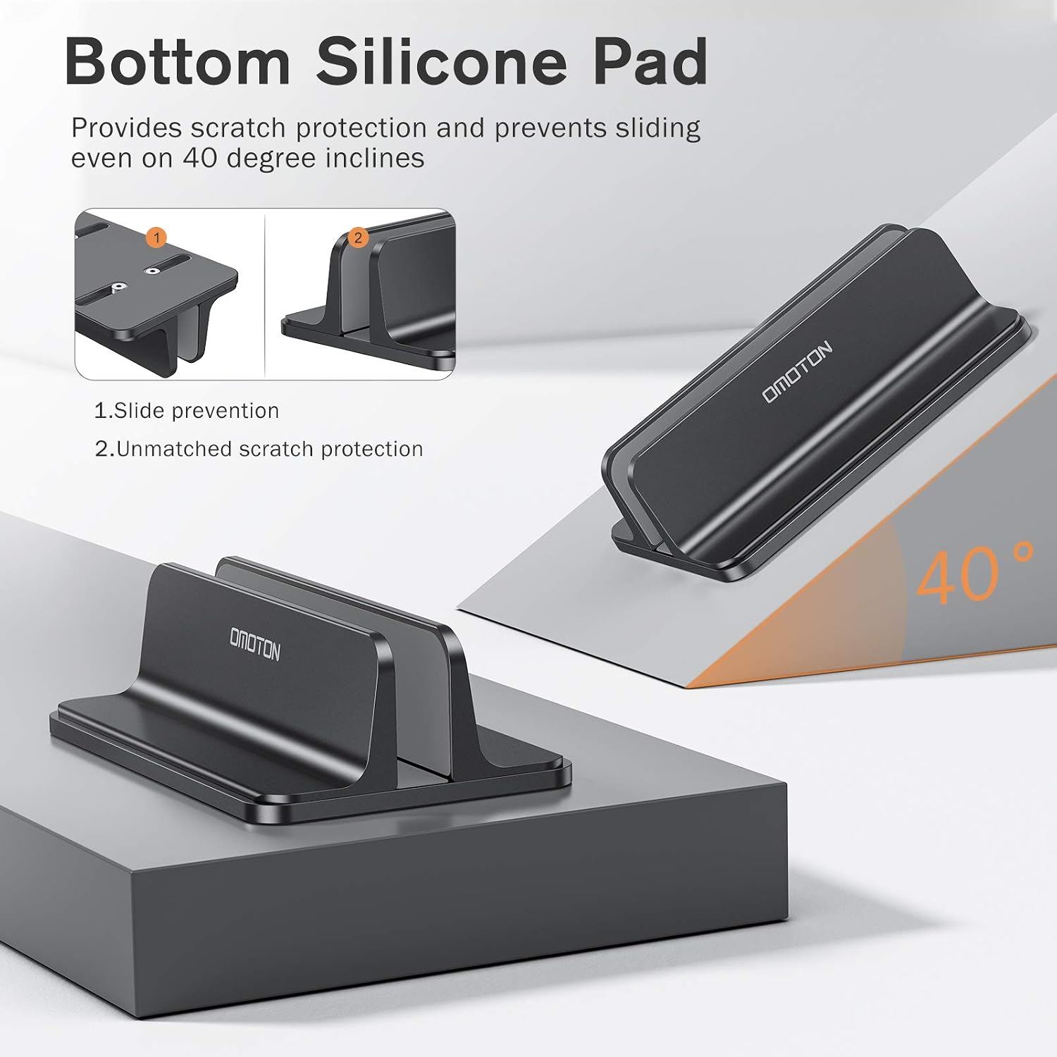 OMOTON Vertical Laptop Stand, [Adjustable Stand] [Space Saving] Desktop Holder Stand for MacBooks,Notebooks, Aluminum, Black