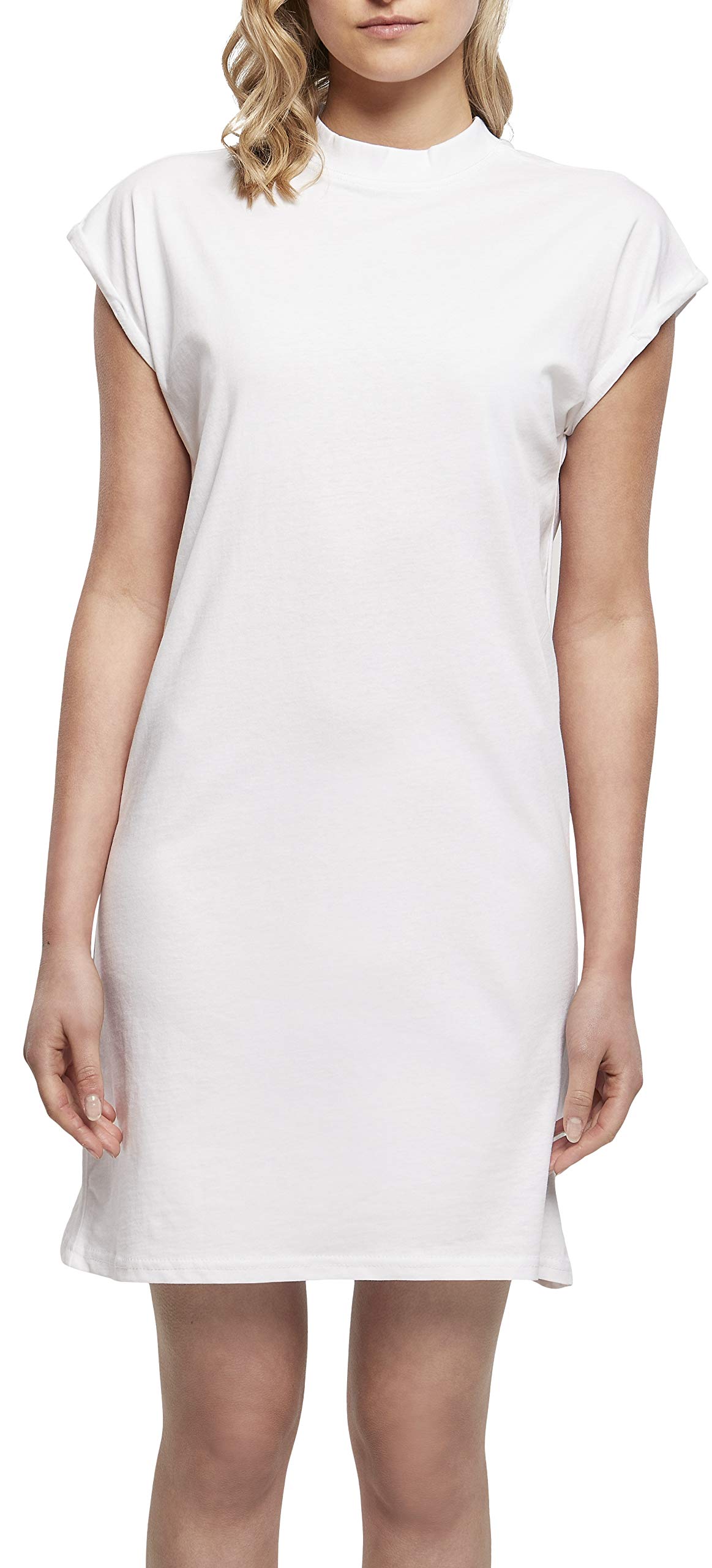 Build your Brand Ladies Turtle Extended Shoulder Dress Casual Dress for Women Drop Shoulder Sizes XS - 5XL, White, S