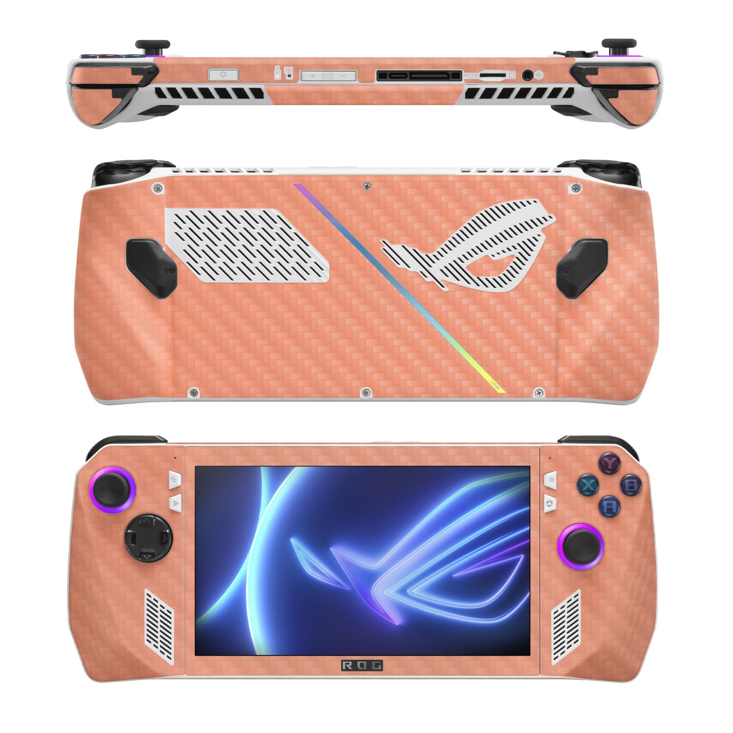 MightySkins Carbon Fiber Skin Compatible with Asus ROG Ally - Solid Peach | Protective, Durable Textured Carbon Fiber Finish | Easy to Apply