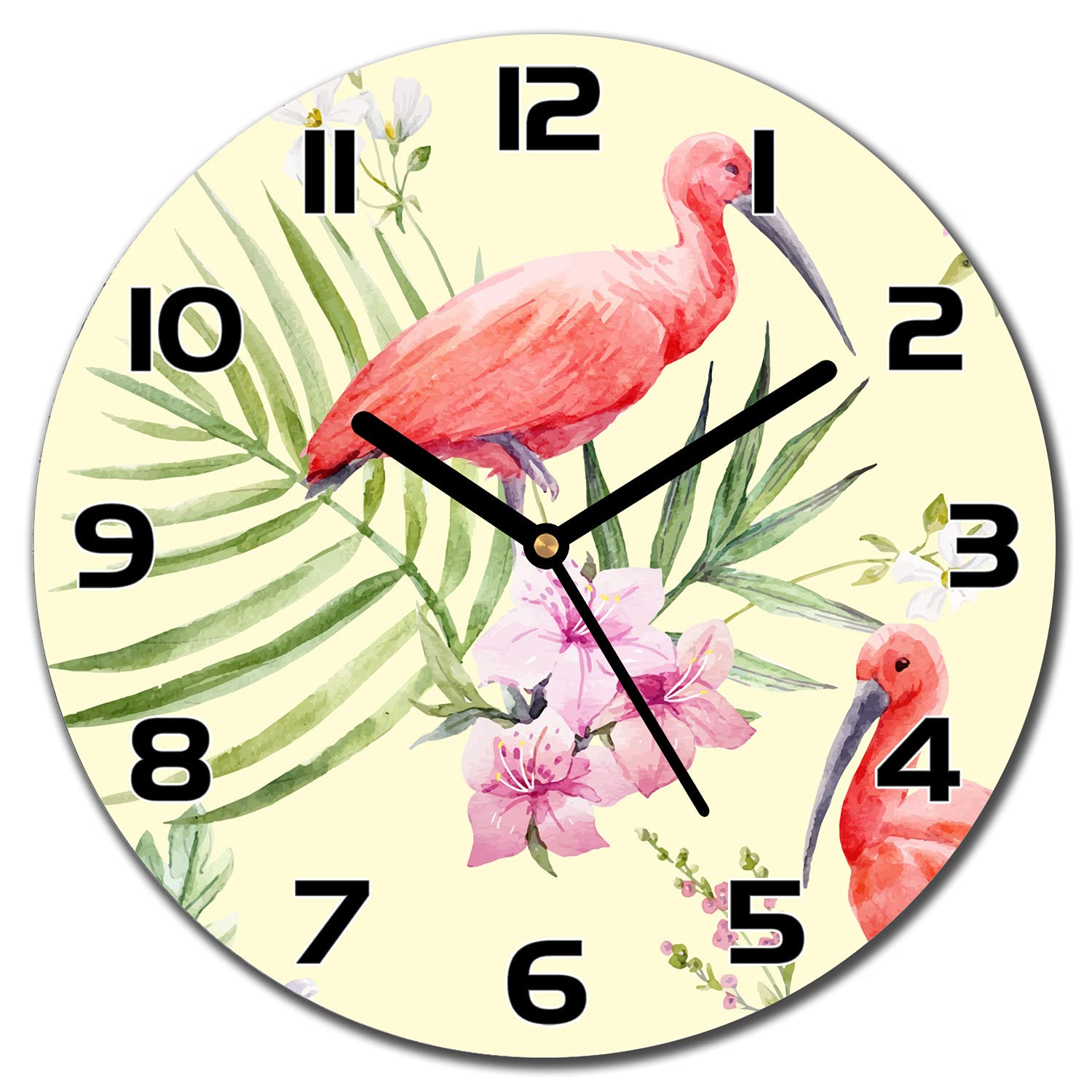 Horloge murale en verre 30 cm flamant rose pour cuisine moderne