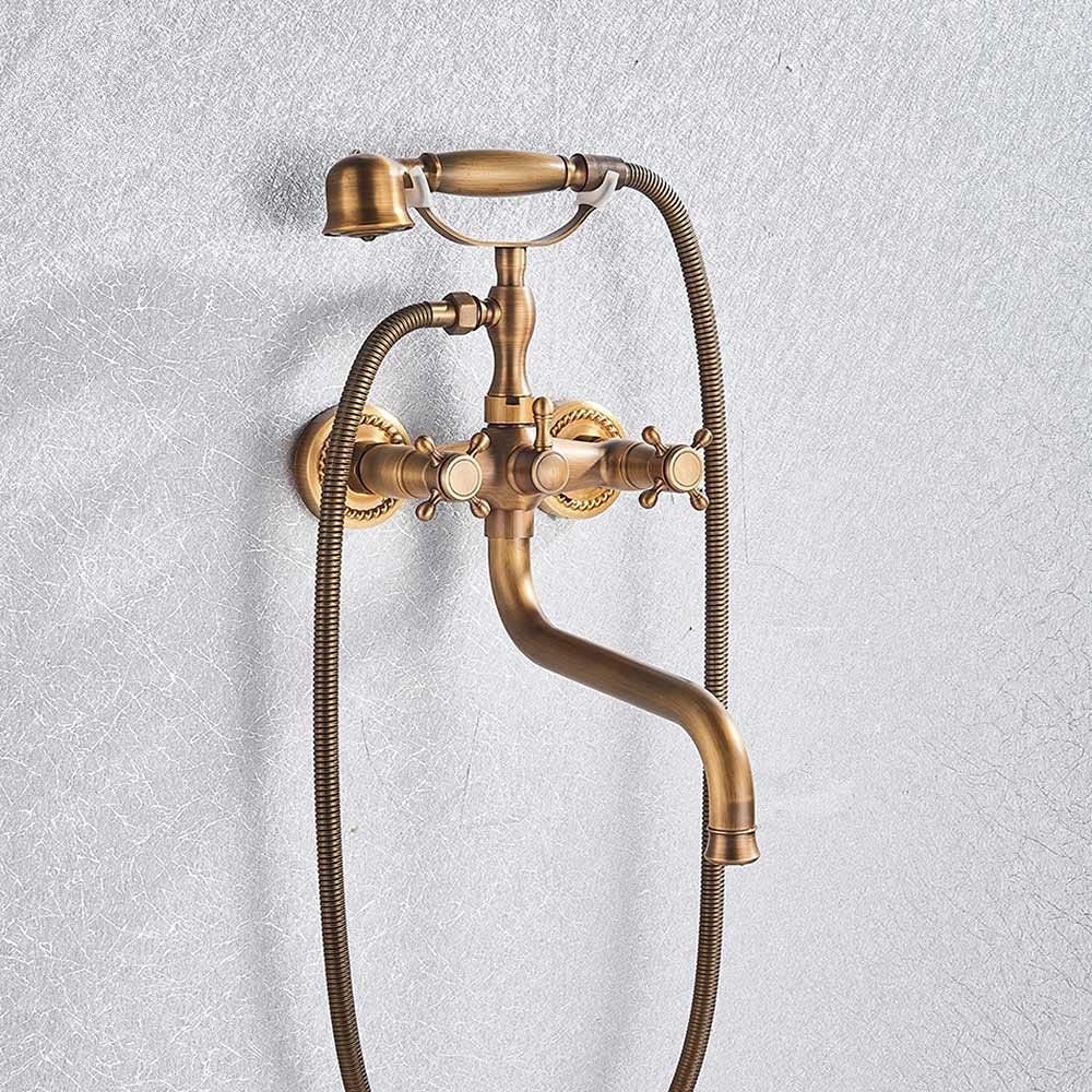 JYBNBBE Vintage Brass Antique Tub Faucet Wall Mount 30cm Long Spout Bathtub Mixer Tap with Ceramic Handshower Black Bronze Finish Rotate Long Nose Bath Shower Set (Tub Faucet a)
