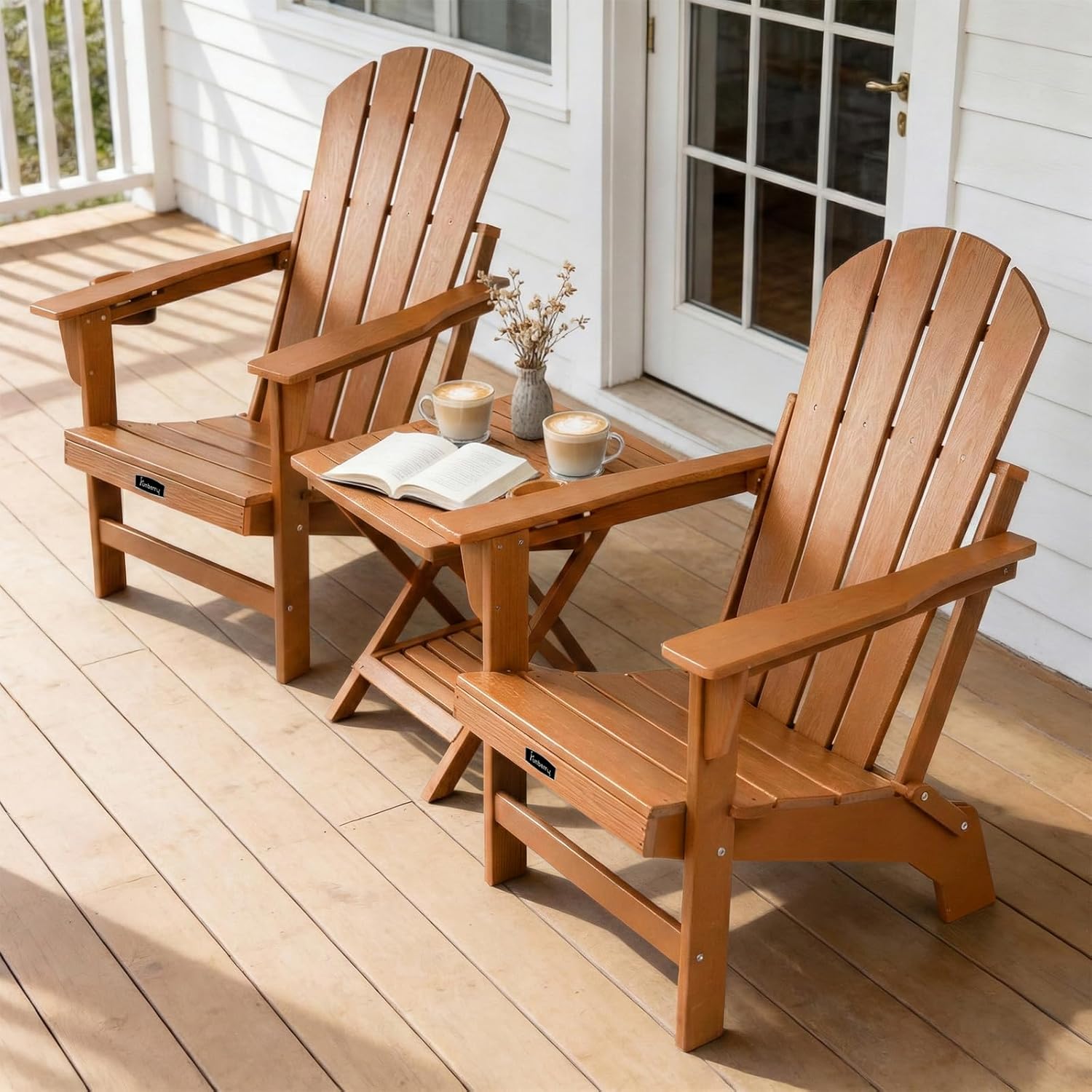 FUNBERRY Folding Adirondack Chairs Set of 4, HDPE Stable Gun-Leg Design Fire Pit Chairs with Cupholder All Weather for Outside