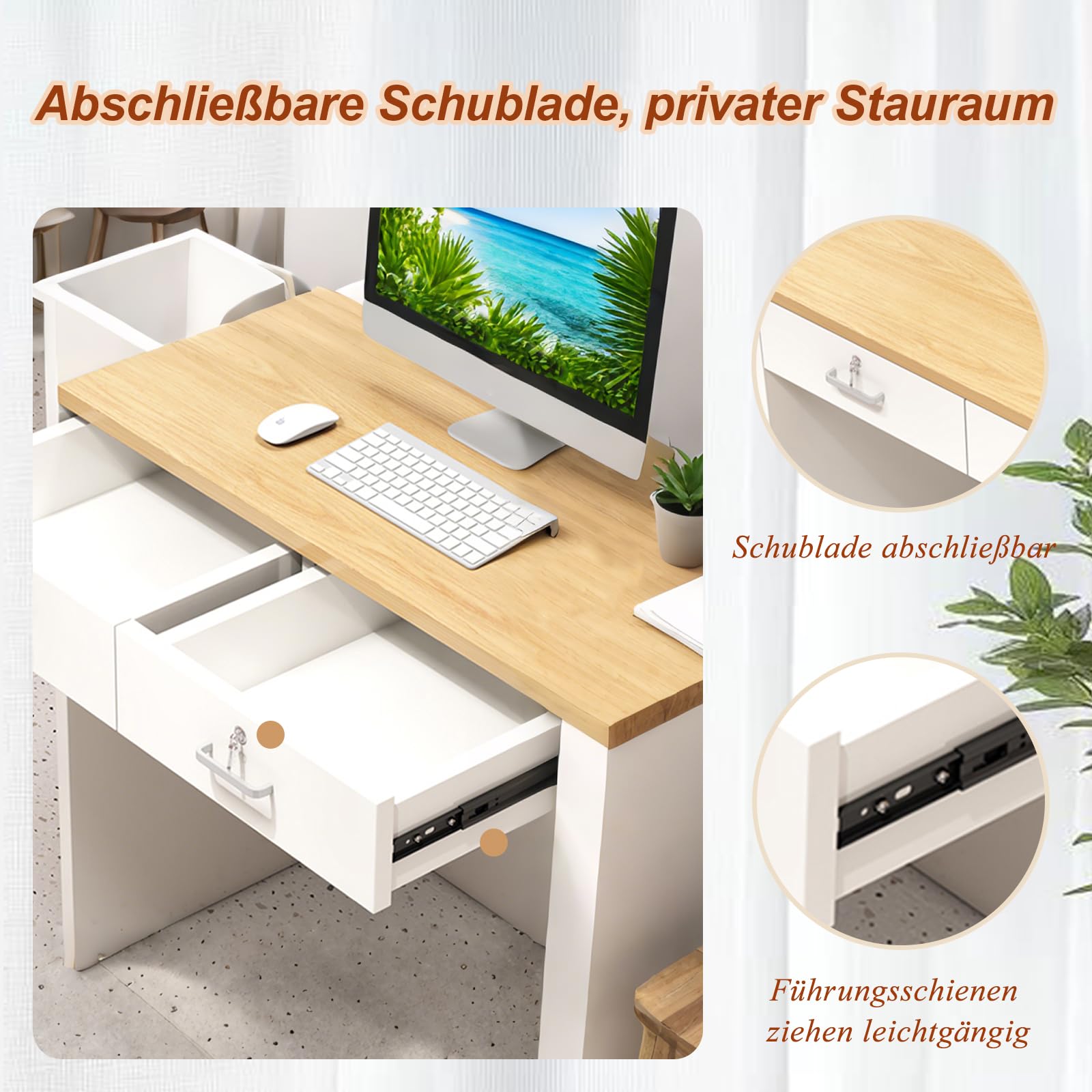 Empfangstheke Empfangstresen Enthält Schubladen Zur Sicheren Aufbewahrung Wichtiger Gegenstände In Abschließbaren Schubladen60*45 * 100cm/Milchkaffee und Weiß