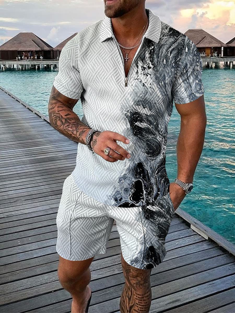 Letni hawajski dres treningowy, odzież męska, spodnie polo, zestaw 2 szt, 1114, XL