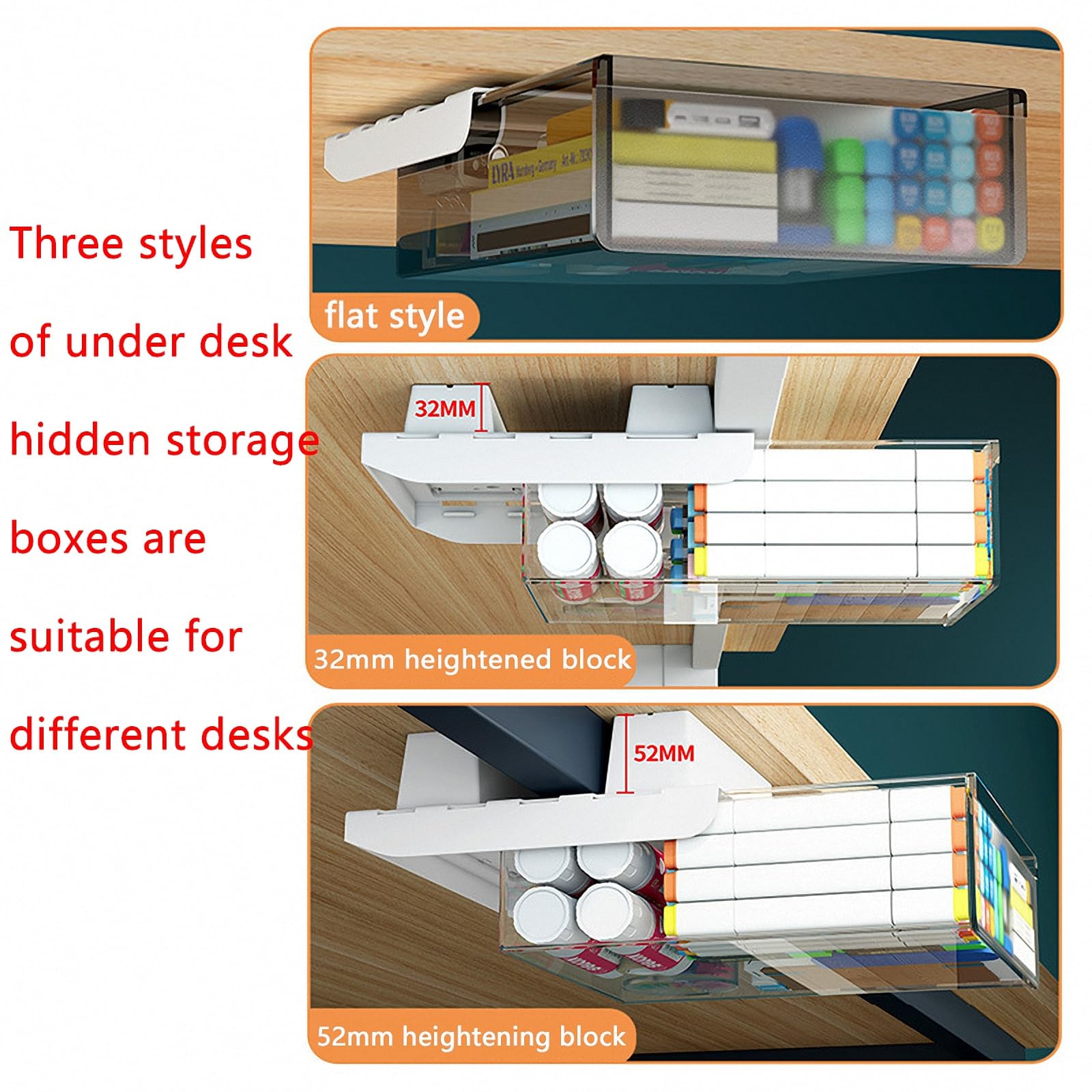 Under Desk Der nizer - Vassoio pop-up autoadesivo nascosto per scrivania, bianco, dimensioni 18,5 cm e 33,5 cm, perfetto per riporre oggetti e uffici domestici
