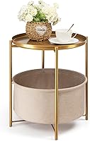 Vista 1 de danpinera Round Side Table with Fabric Storage Basket, Pack of 2, Metal Side Table Small Bedside Table Nightstand with Removable Tray Top for Living