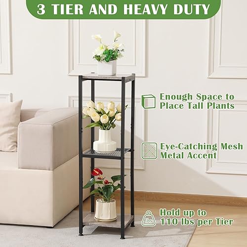 Miniatura 10 de Dipion Soporte alto para plantas de interior, soportes para plantas de 31 pulgadas, soporte de metal de 2 niveles con madera resistente, negro