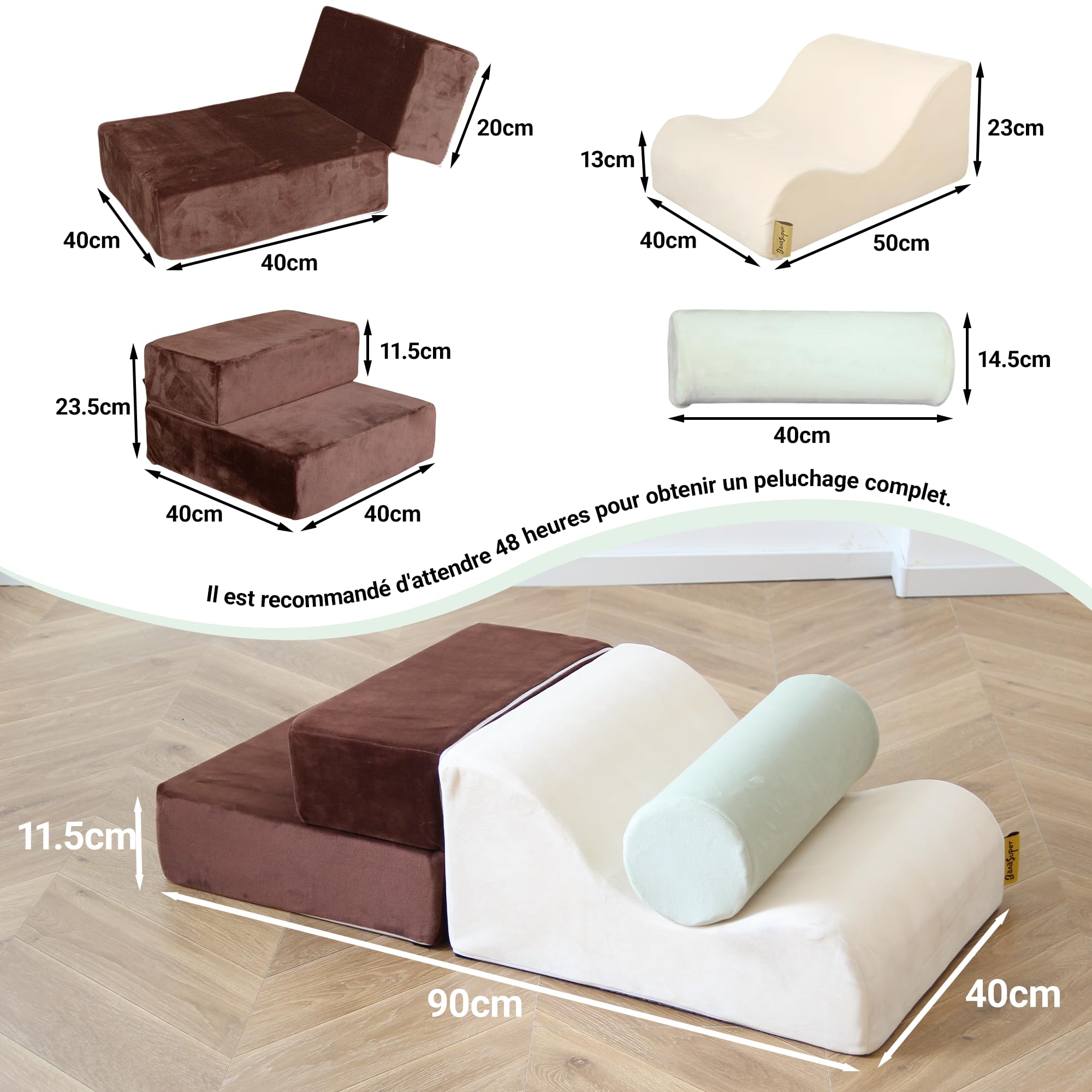 BanaSuper Parcours Motricité Bébé, Jeu de Motricité Enfant, Blocs Mousse Éducatifs avec Velcro, Jeu d'Intérieur pour Maison Crèche, Structure d'escalade Antidérapante, Design Lavable, 3 Pièces