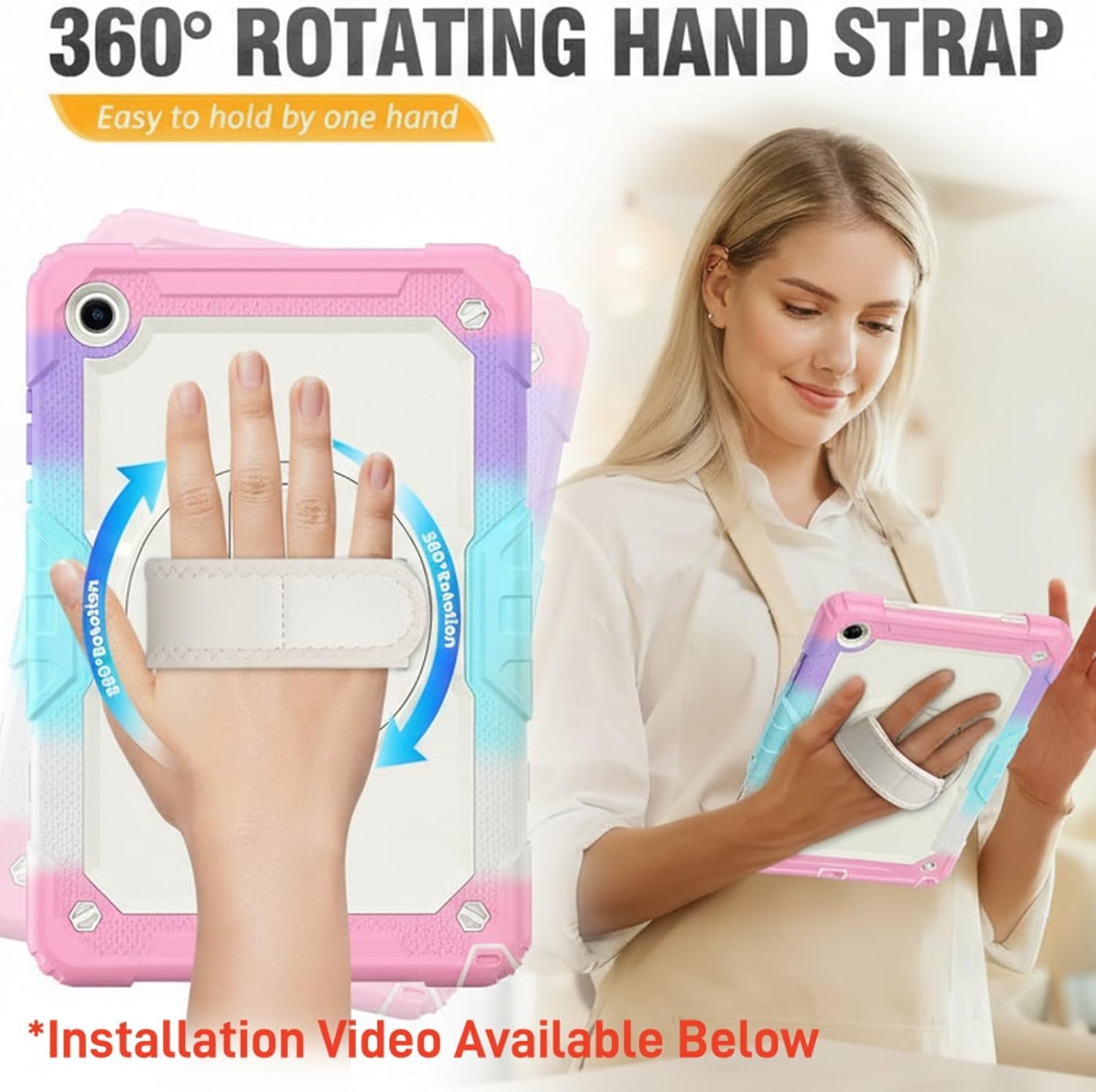 HXCASEAC Case for Samsung Galaxy Tab A11+ Plus Kids 11 Inch, Protective with Screen Protector/Hand Strap/Pen Holder, Sturdy Shockproof for Samsung A11 Plus Tablet Case, Cute for Girls - Rainbow Pink