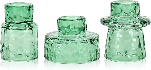 Juego de 3 portavelas de vidrio de doble cara, portavelas cónicos reversibles vintage y candelita para centros de mesa de boda, cena, otoño,