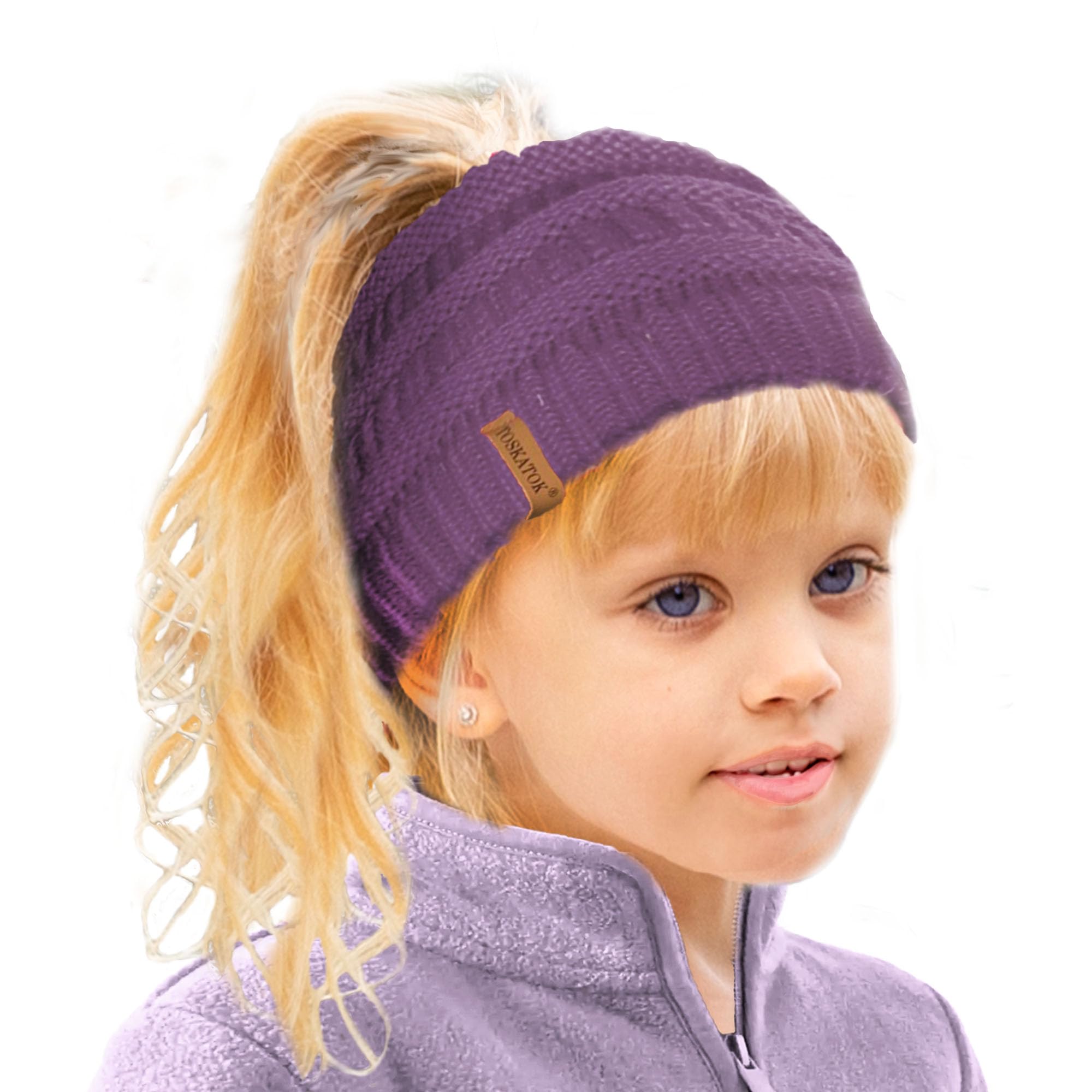 Toskatok Girls Purple 'S Thermal Teddy Fleece Lined Ponytail Beanie Hat