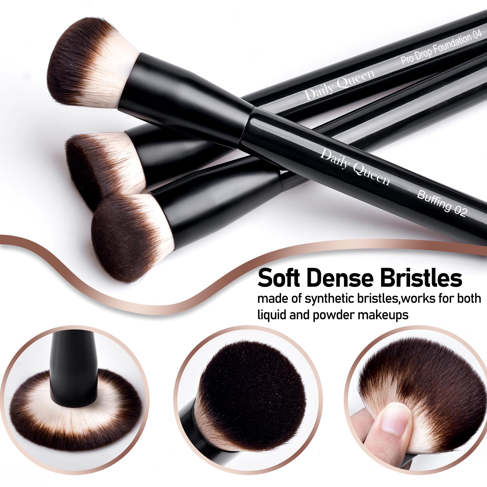 Daily Queen 25 pcs Makeup Brush Set Holder Black Professional Kabuki Powder Concealers Eye shadows Blush Eyeliner Eyebrow Contour Eye blending Brushes