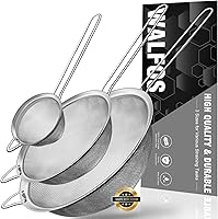 Walfos Fine Mesh Strainer Set - 3 Sizes Stainless Steel Colanders & Sifters for Pasta, Tea, Veggies - Rust-Proof, Sturdy Handles