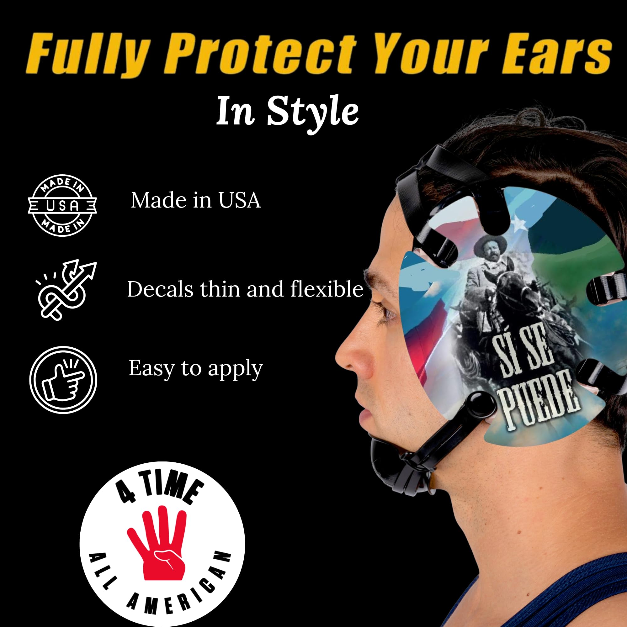 Wrestling Headgear Decals, Wraps by 4Time All American (Mexico-USA)